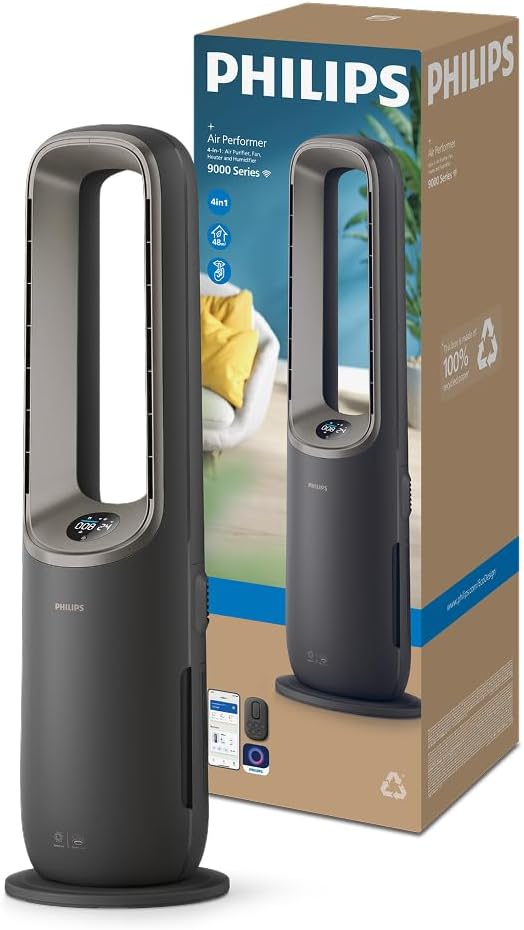 PHILIPS Air Performer 2-in-1: Luftreiniger und Kühlgebläse - Reinigt 70 m², Entfernt 99,97% der Allergene und Schadstoffe. HEPA-Filter, Intelligente Sensoren, Alexa, App. (AMF765/10)