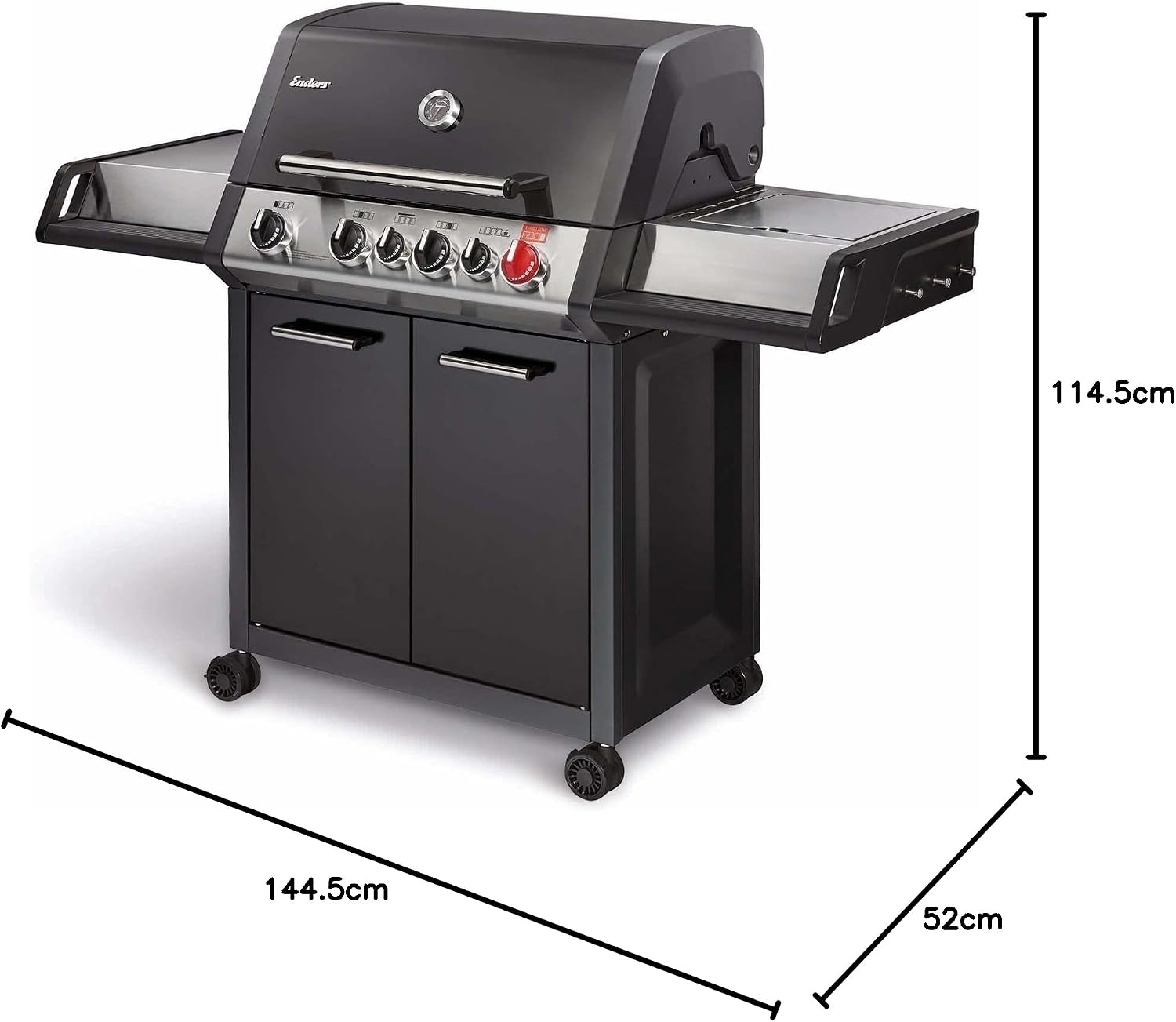 Enders® Gasgrill MONROE PRO 4 SIK TURBO, 4-Edelstahlbrenner, Seitenkocher, Infrarot-Backburner, Sichtfenster, HEAT RANGE™, SWITCH GRID™, 800 °C TURBO ZONE™, SIMPLE CLEAN™, #8378