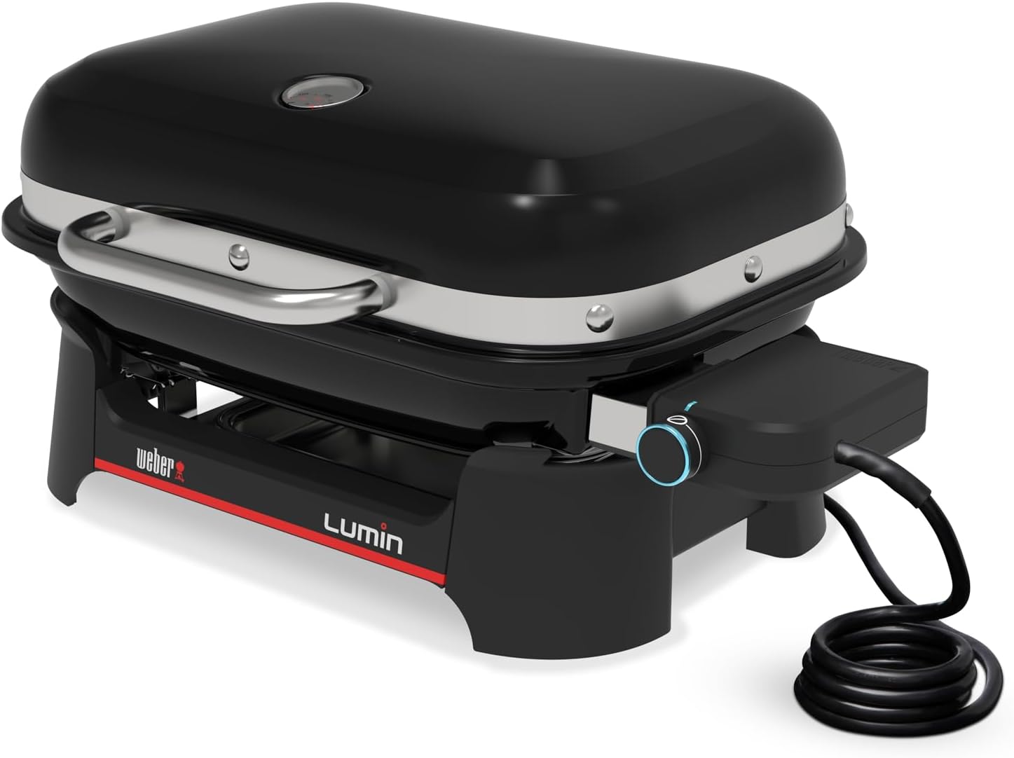 Weber Lumin Compact Tragbarer Kompakter Elektrogrill, Bis zu 315 °C, mit Deckelthermometer, Porzellanemaillierte Gusseisenroste, 43 x 32 cm Grillfläche, Schwarz (1502044)