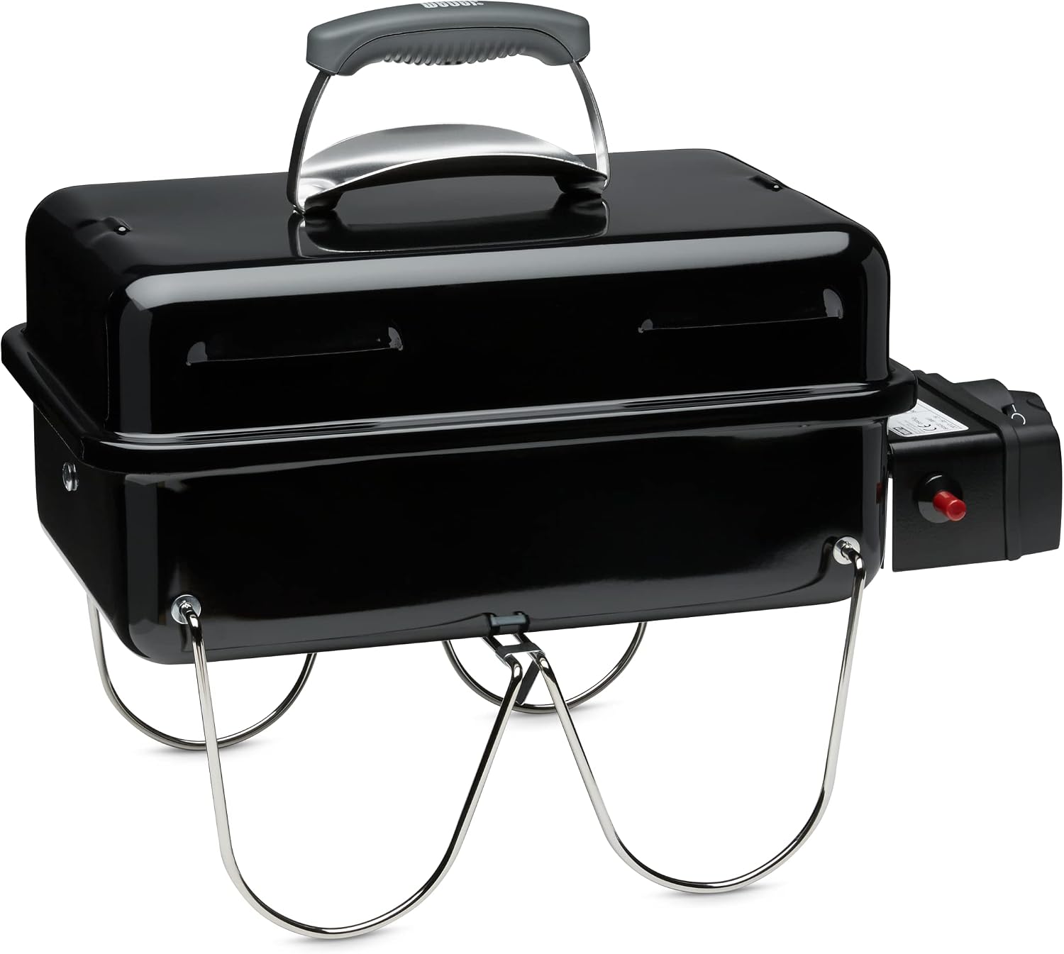 Weber Go-Anywhere Gasgrill | Grill mit klappbaren Beinen, Zündknopf, Robuste Emaille, leicht, kompakter Campinggrill, 42 x 26 cm Grillfläche, Schwarz