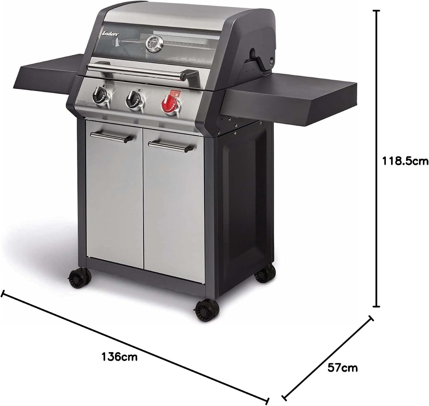 Enders® Gasgrill MONROE PRO 4 SIK TURBO, 4-Edelstahlbrenner, Seitenkocher, Infrarot-Backburner, Sichtfenster, HEAT RANGE™, SWITCH GRID™, 800 °C TURBO ZONE™, SIMPLE CLEAN™, #8378