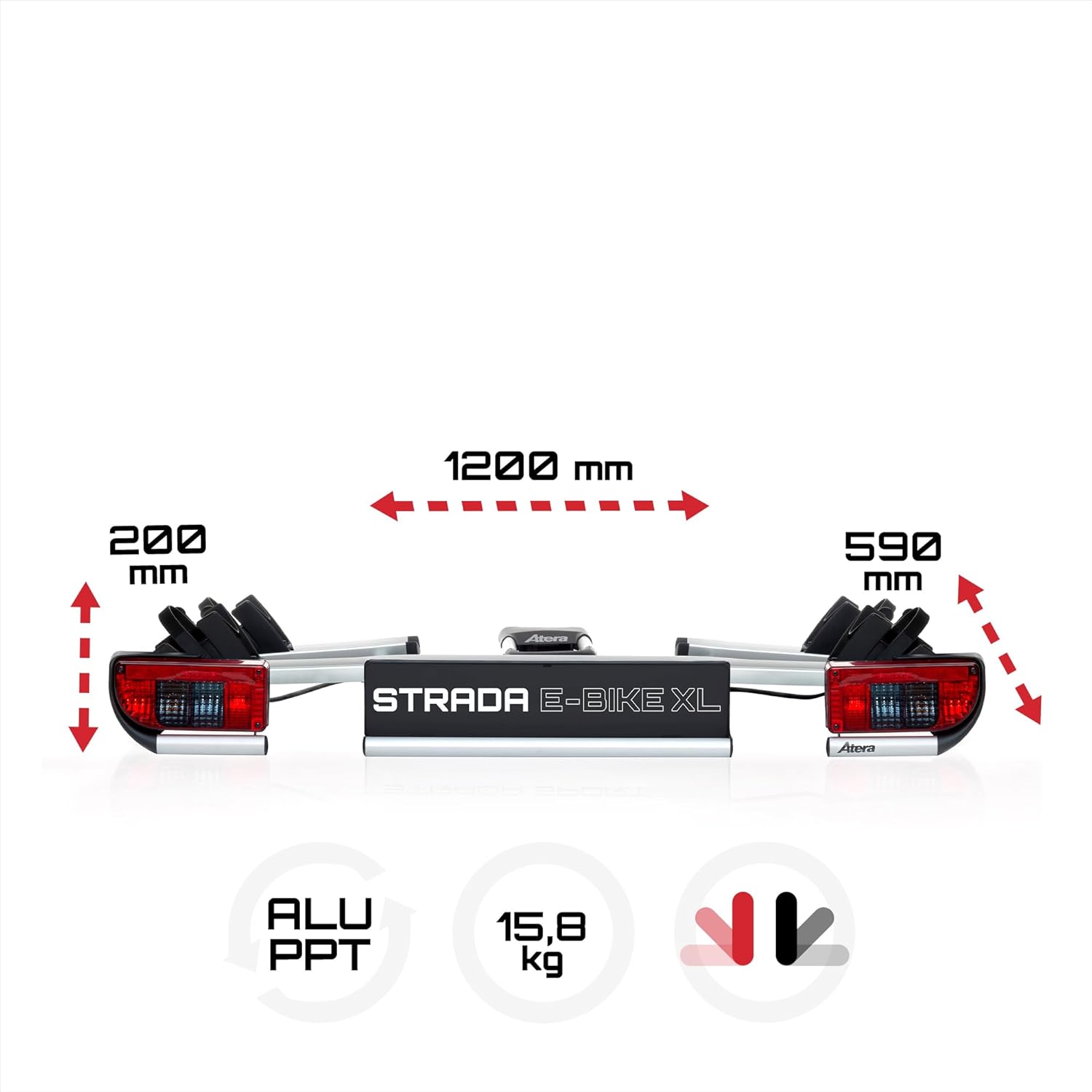 Atera 022696 Strada E-Bike XL Car Bicycle Carrier Extra Wide with Rear Lights for 2 Bicycles, Silver