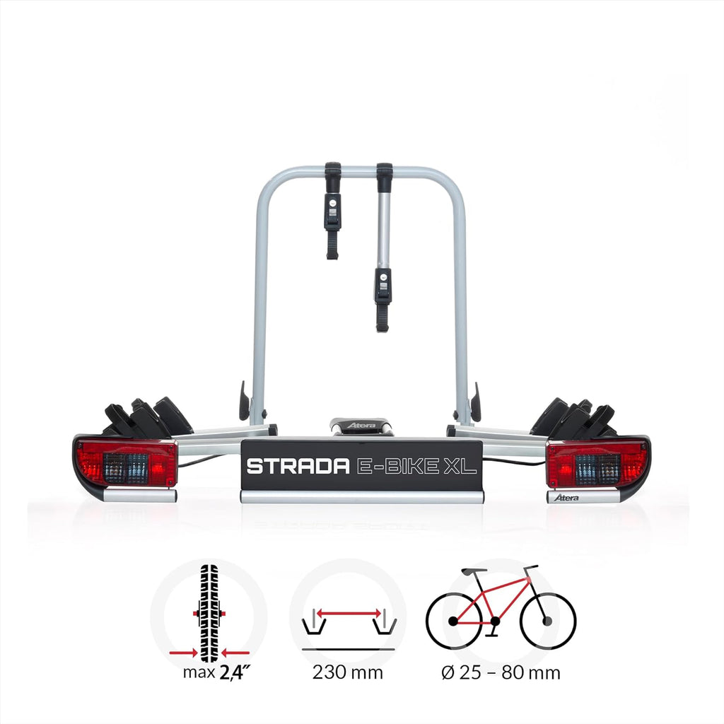 Atera 022696 Strada E-Bike XL Car Bicycle Carrier Extra Wide with Rear Lights for 2 Bicycles, Silver