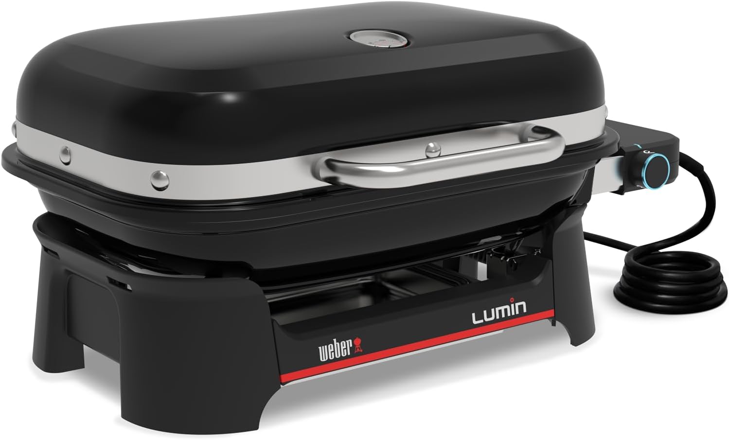 Weber Lumin Compact Tragbarer Kompakter Elektrogrill, Bis zu 315 °C, mit Deckelthermometer, Porzellanemaillierte Gusseisenroste, 43 x 32 cm Grillfläche, Schwarz (1502044)