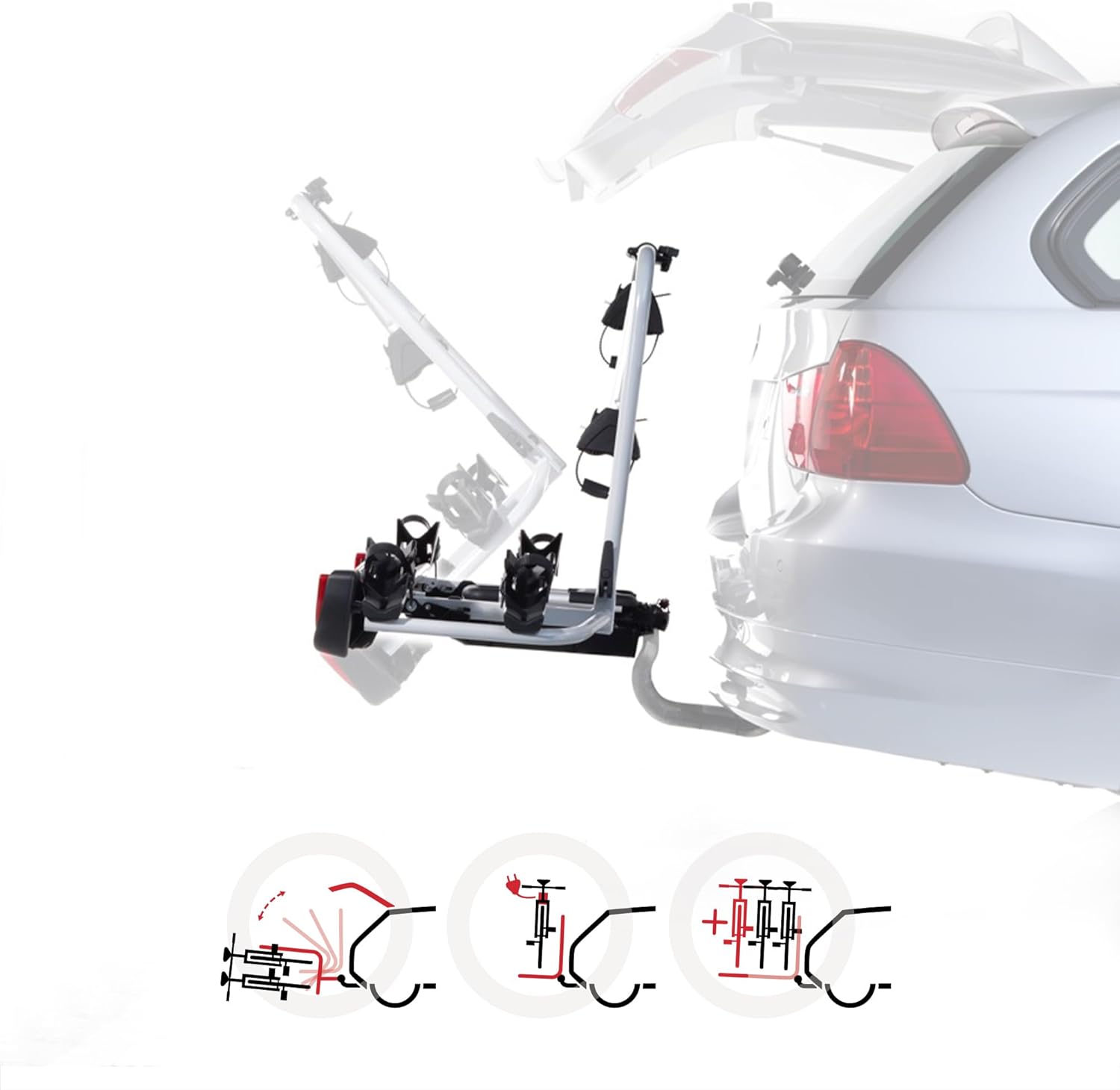 Atera 022696 Strada E-Bike XL Car Bicycle Carrier Extra Wide with Rear Lights for 2 Bicycles, Silver