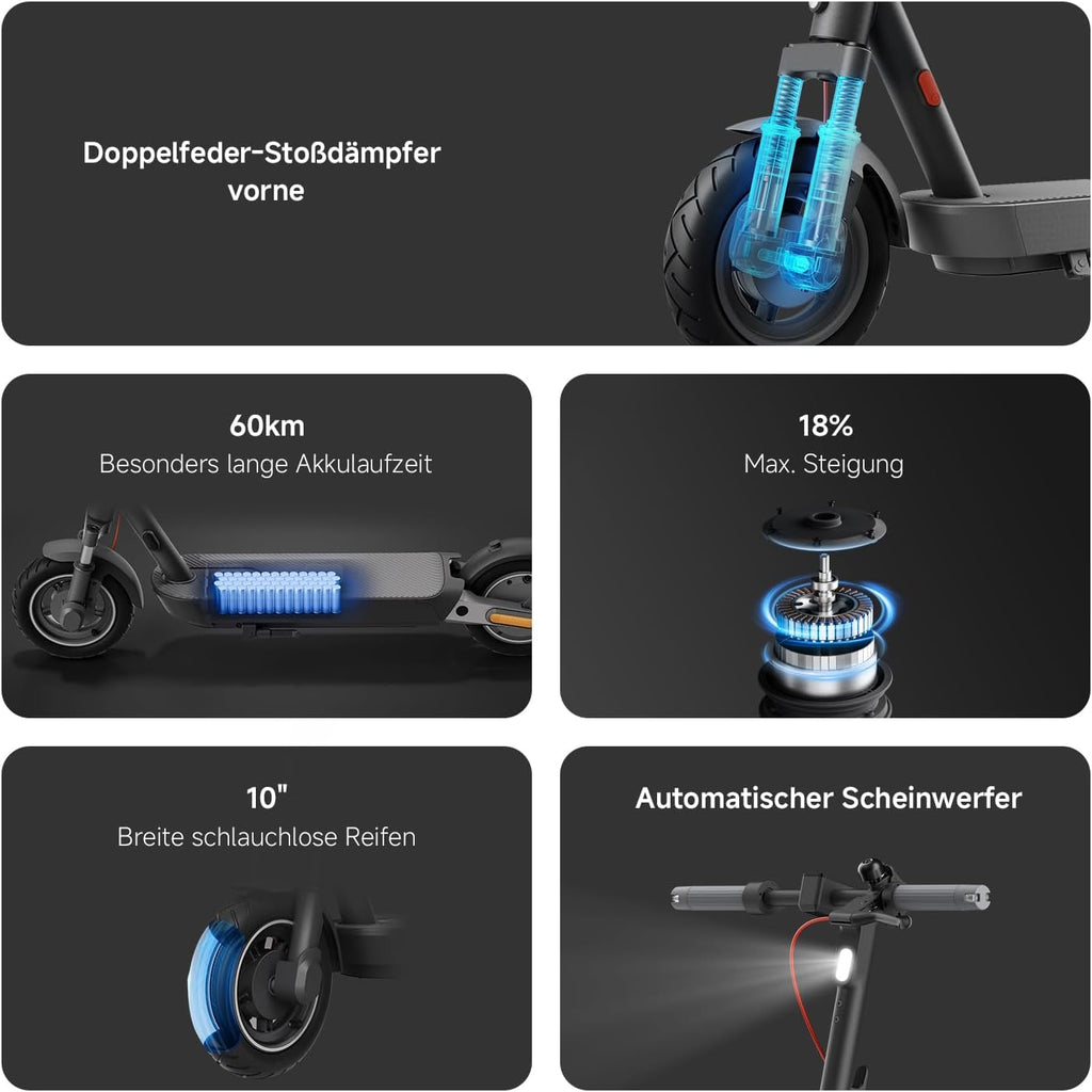 Xiaomi Electric Scooter 5 E-Scooter mit ABE, bis zu 60 km Reichweite, 350 W Motor, 10 Zoll Luftreifen, Vorderradfederung, LED-Display, Blinker, Anthrazit**
