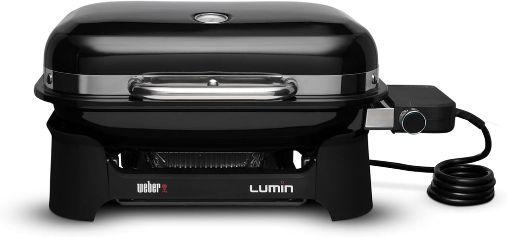 Weber Lumin Compact Tragbarer Kompakter Elektrogrill, Bis zu 315 °C, mit Deckelthermometer, Porzellanemaillierte Gusseisenroste, 43 x 32 cm Grillfläche, Schwarz (1502044)
