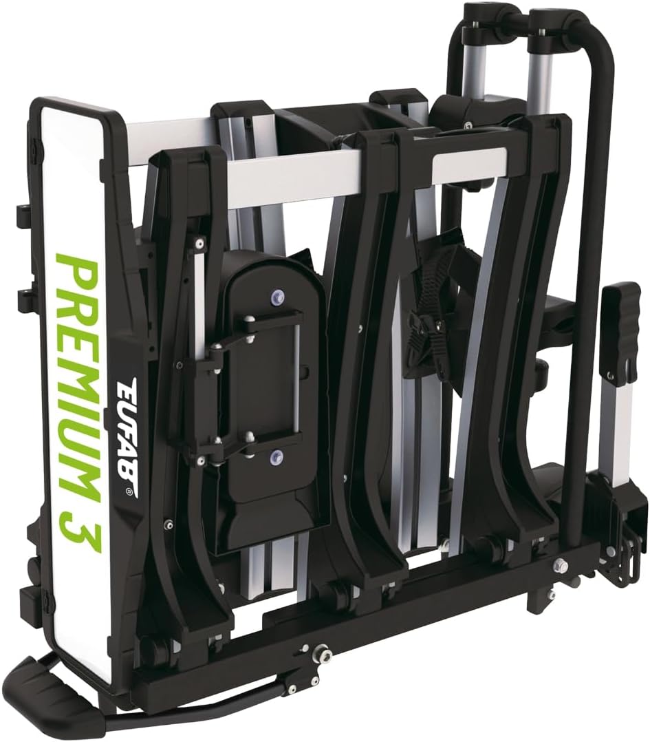 EUFAB 11522 Premium 3 Bicycle Carrier for Towing Hitch, Foldable, for 3 Bicycles