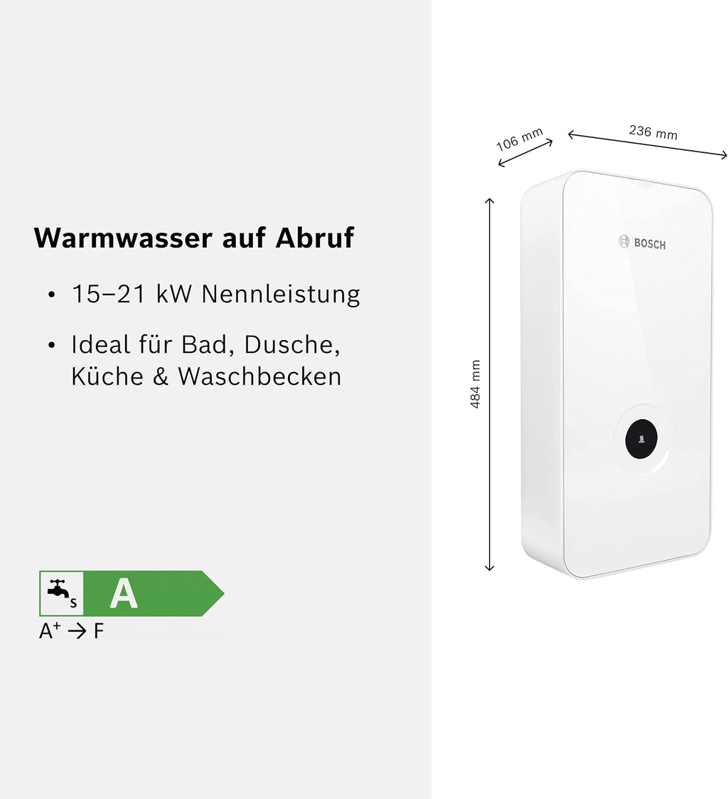Bosch Thermotechnik Tronic Line 21kW Durchlauferhitzer – 400V, 60°C, WiFi, Clickfix 2.0, EEK A, Edelstahl