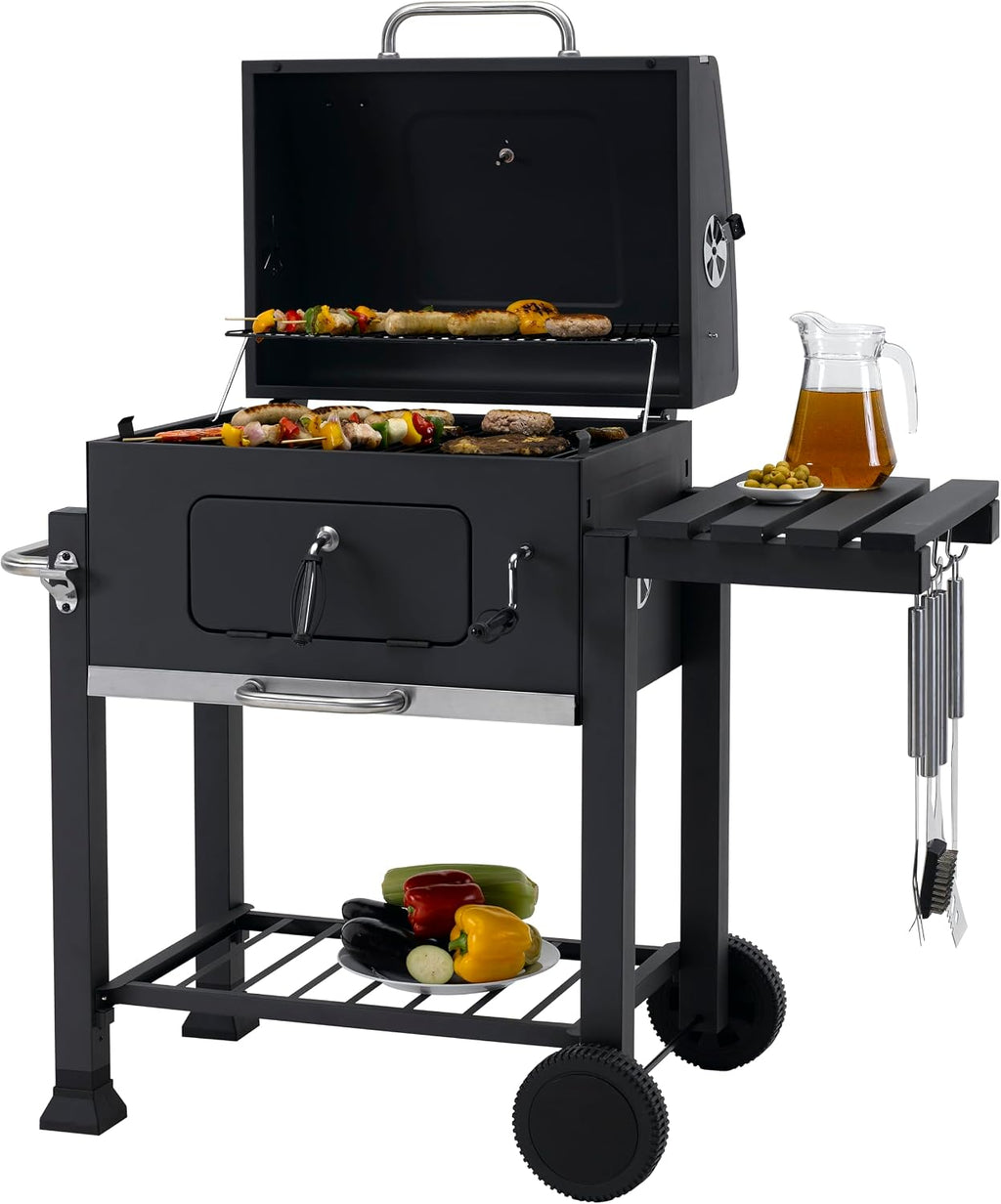 tepro Holzkohlegrill (Grillwagen) Toronto Click, Grillfläche: ca. 56 x 41,5 cm, BBQ mit Deckel, Edelstahl-Griff, Grillrost und Thermometer, Maße ca. 115 x 67 x 107 cm