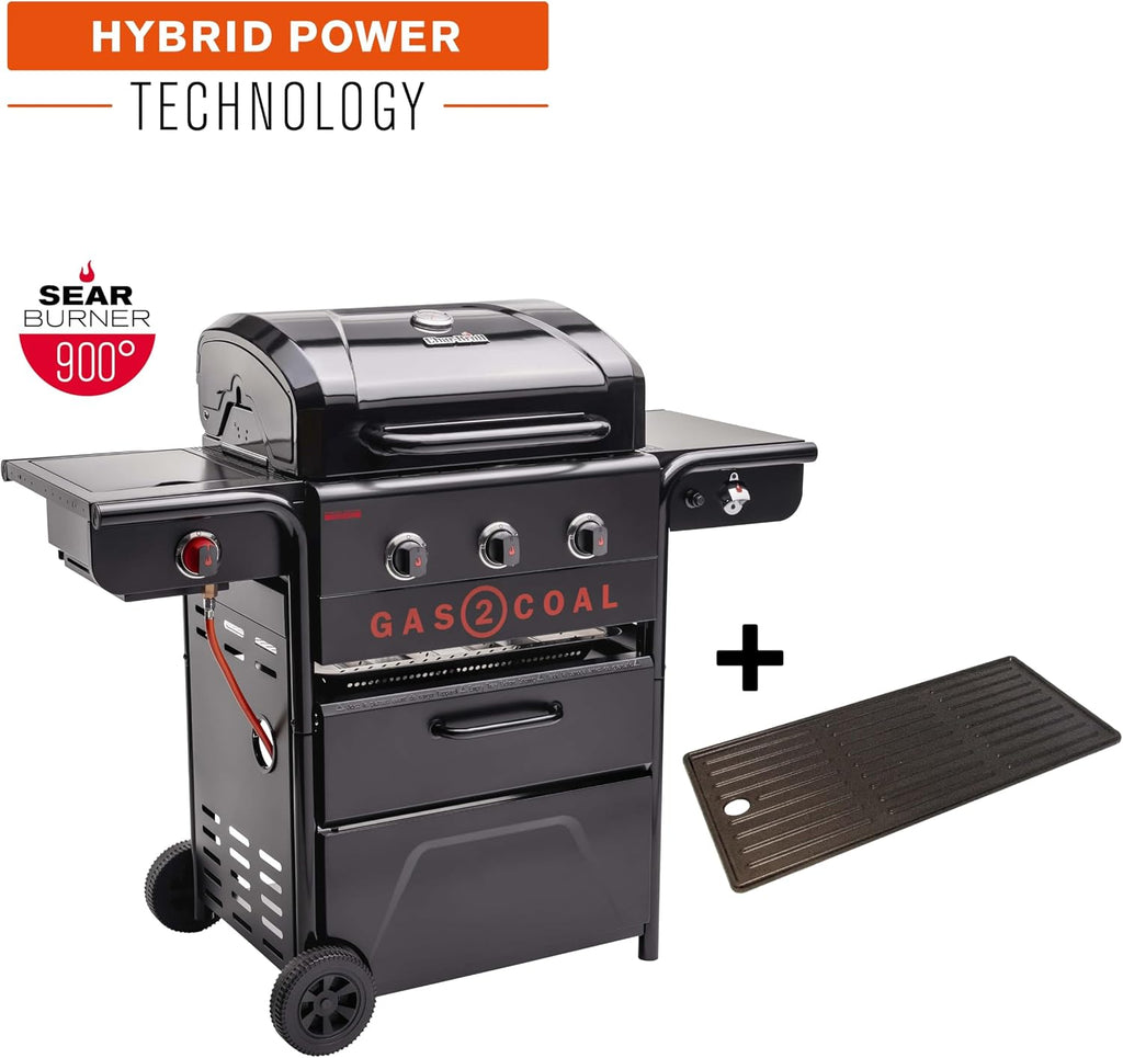 Char-Broil Gas- & Hybridgrill Gas2Coal Special Edition 3 Brenner, Holzkohleschale, 900°C Sear-Brenner