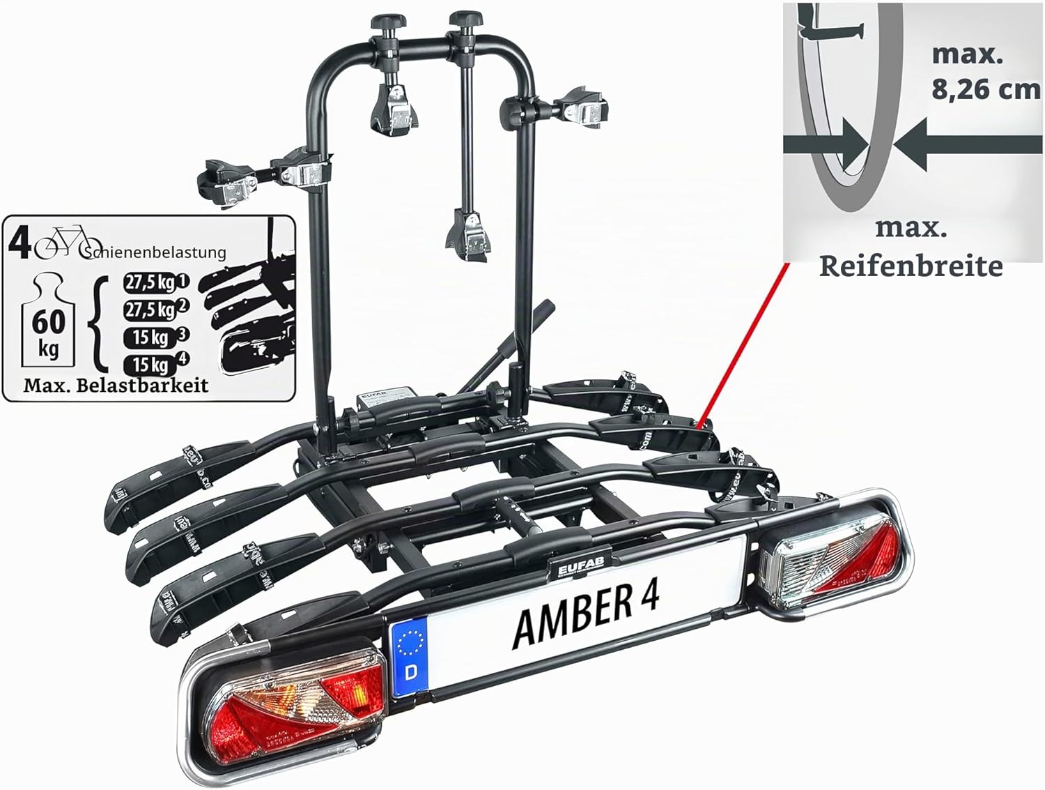 Eufab 11556 bicycle carrier Amber 4, black, approx. 102 x 83 x 72 cm.