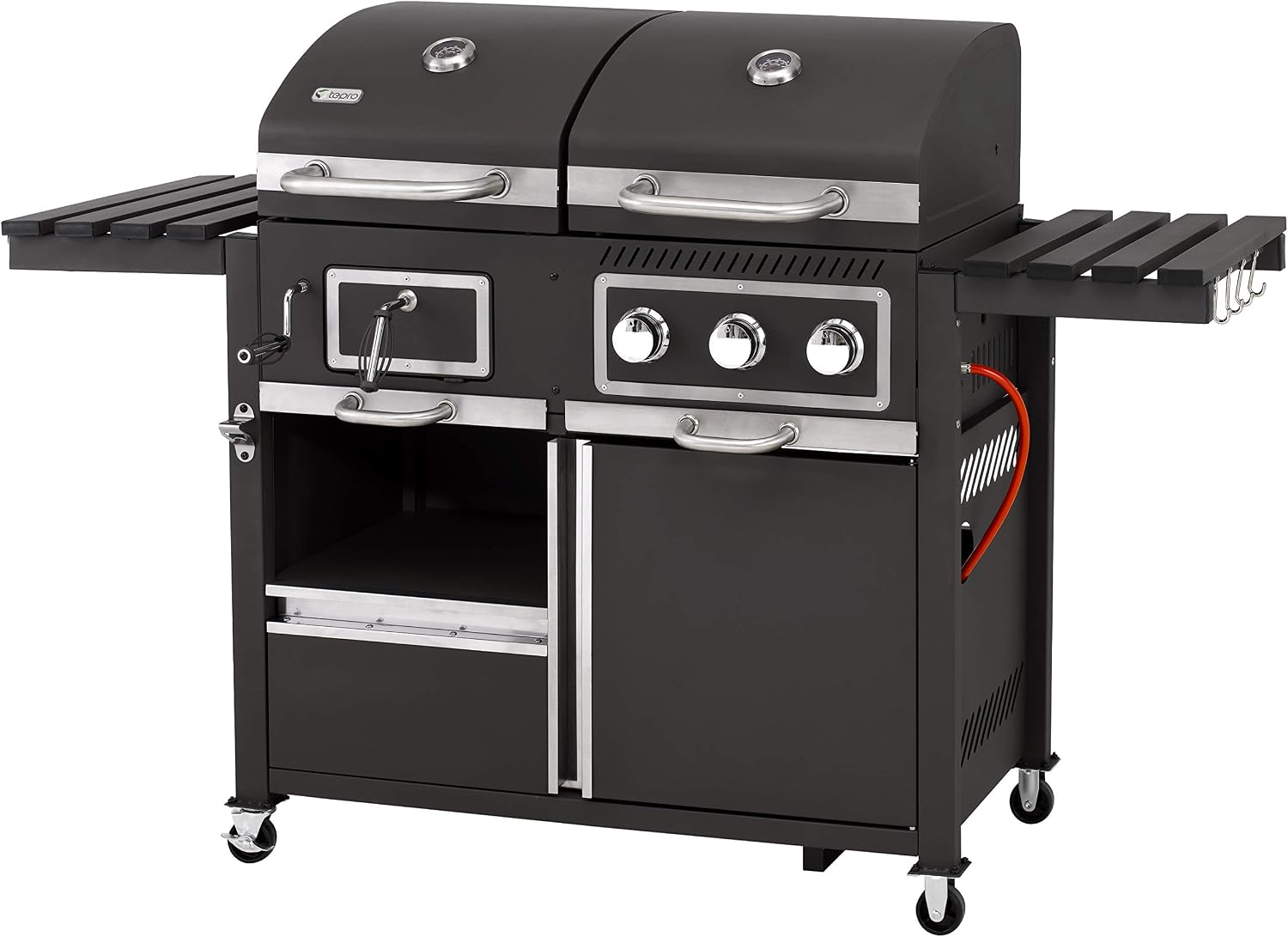 tepro Holzkohlegrill (Grillwagen) Toronto Click, Grillfläche: ca. 56 x 41,5 cm, BBQ mit Deckel, Edelstahl-Griff, Grillrost und Thermometer, Maße ca. 115 x 67 x 107 cm