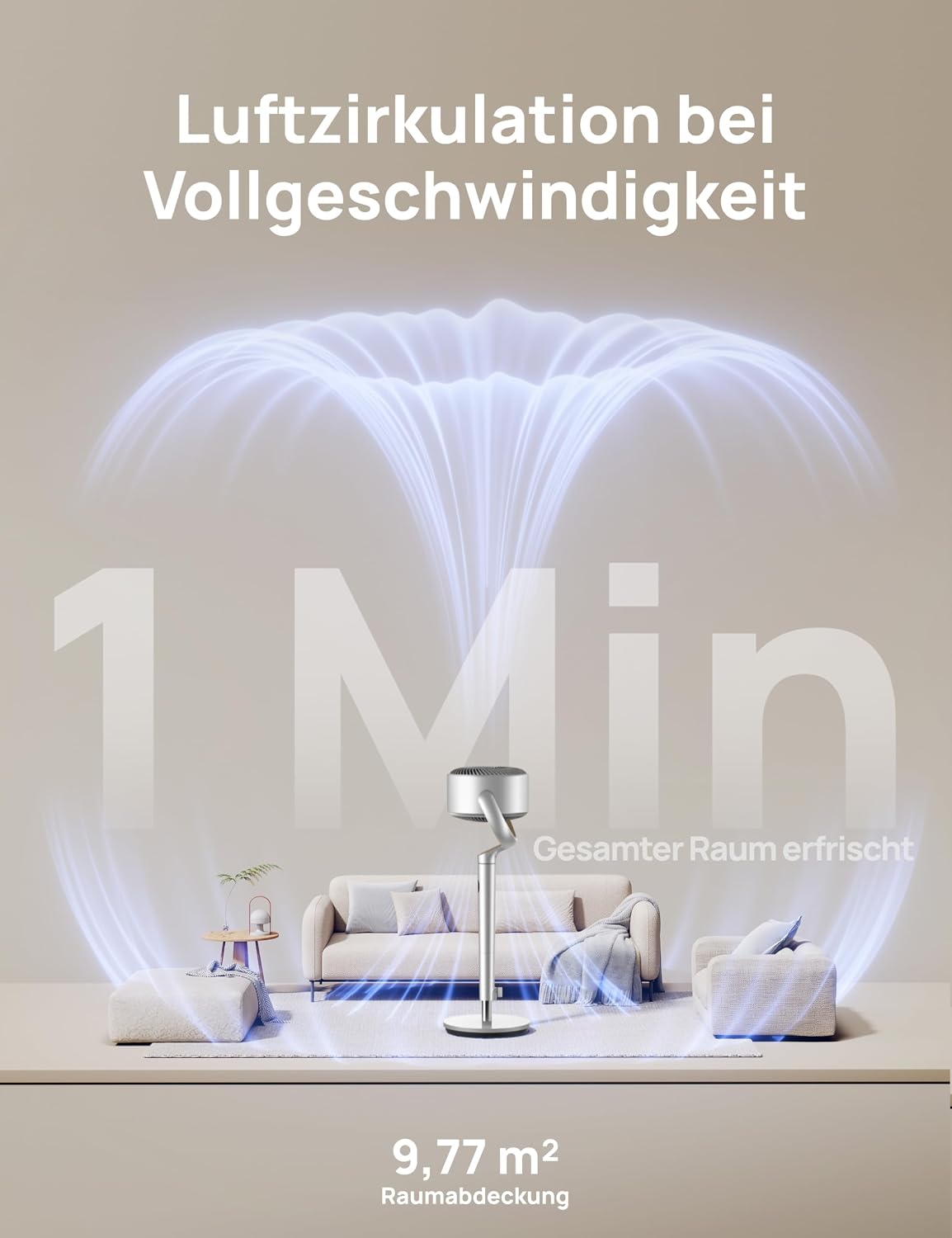 DREO Smart Standventilator mit RGB-Licht, 120°+120° Oszillation, Leiser 20 dB Bodenventilator mit Fernbedienung, 8H Timer, für Schlafzimmer, Silber