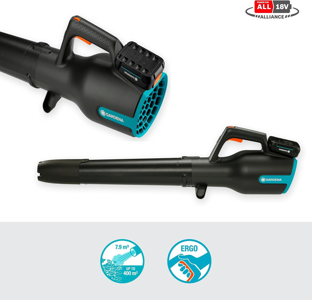 Gardena Akku-Laubbläser PowerJet 18V P4A Ready-to-Use Set: Laubreinigung, Verstellbare Geschwindigkeit, Hohe Luftmenge, Leichtgewicht, Kabellos (14890-20)