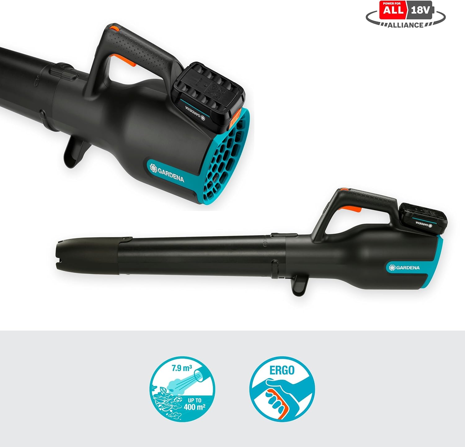 Gardena Akku-Laubbläser PowerJet 18V P4A Ready-to-Use Set: Laubreinigung, Verstellbare Geschwindigkeit, Hohe Luftmenge, Leichtgewicht, Kabellos (14890-20)
