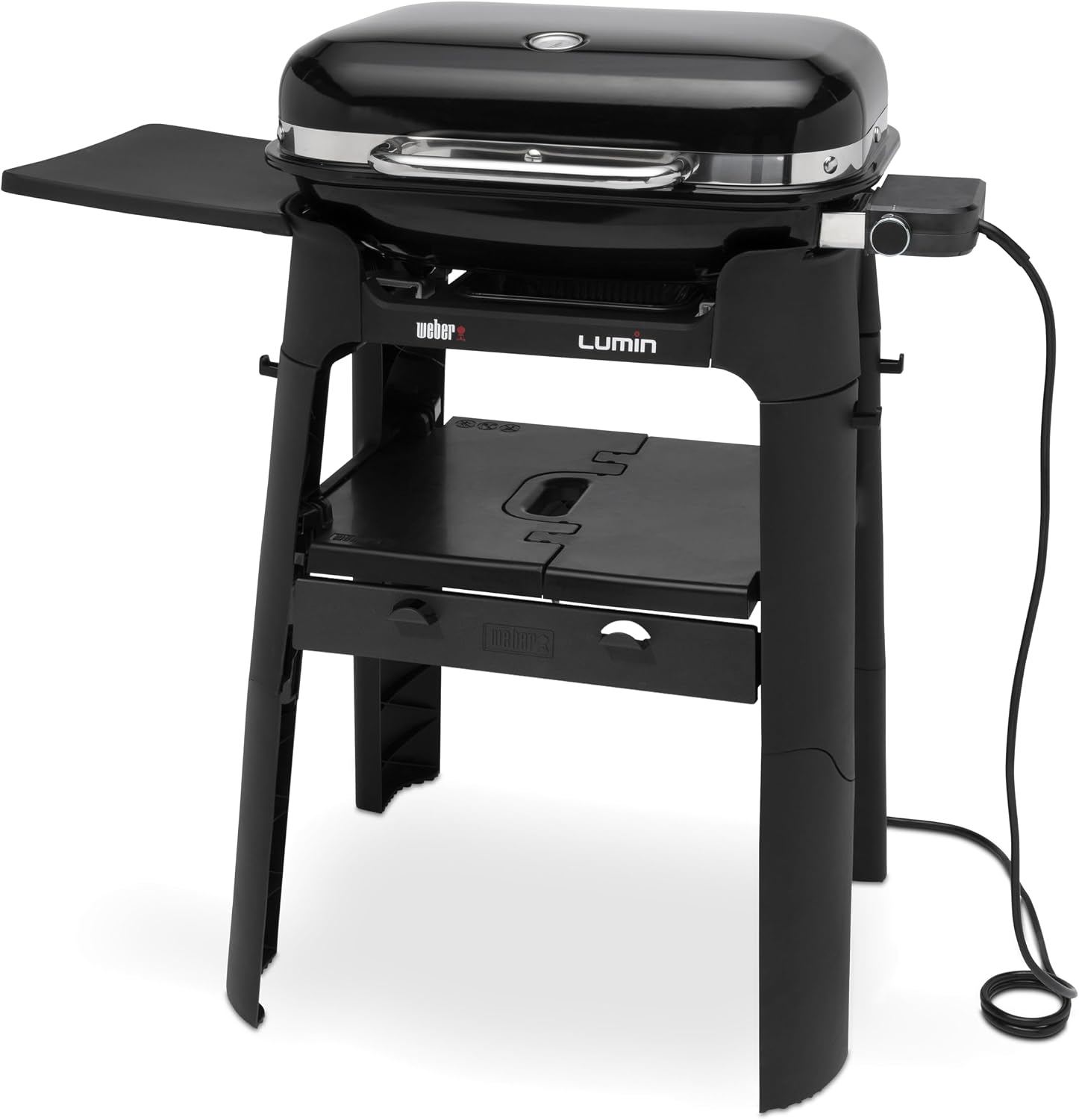 Weber Lumin Compact Tragbarer Kompakter Elektrogrill, Bis zu 315 °C, mit Deckelthermometer, Porzellanemaillierte Gusseisenroste, 43 x 32 cm Grillfläche, Schwarz (1502044)