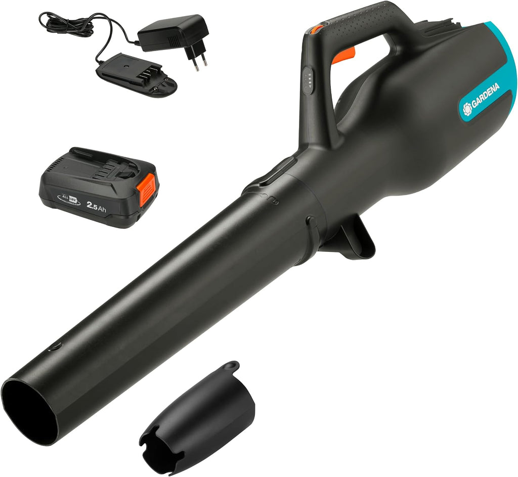 Gardena Akku-Laubbläser PowerJet 18V P4A Ready-to-Use Set: Laubreinigung, Verstellbare Geschwindigkeit, Hohe Luftmenge, Leichtgewicht, Kabellos (14890-20)