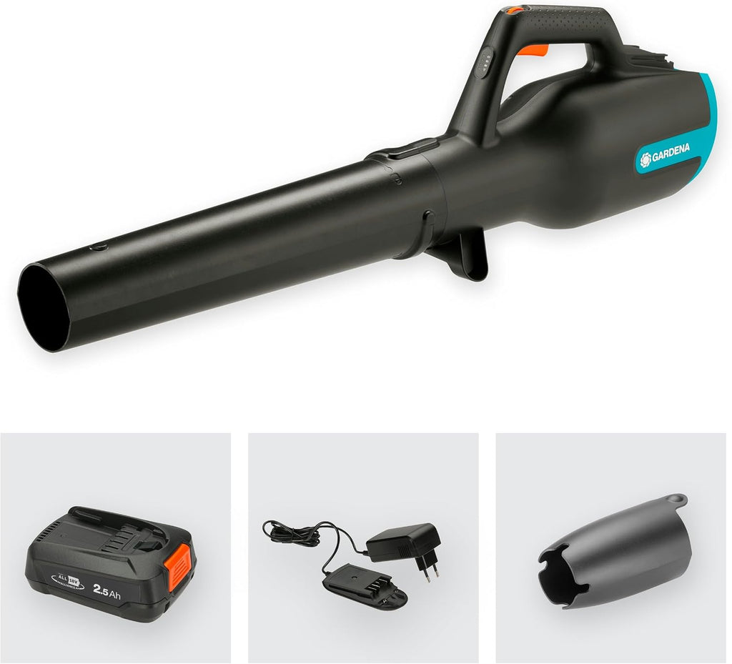 Gardena Akku-Laubbläser PowerJet 18V P4A Ready-to-Use Set: Laubreinigung, Verstellbare Geschwindigkeit, Hohe Luftmenge, Leichtgewicht, Kabellos (14890-20)