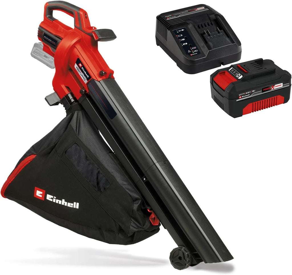 Einhell Akku-Laubsauger VENTURRO 18/210 Power X-Change (18 V, Saugleistung 500 m³/h, Fangsack 45 L, Blasfunktion bis 210 km/h, inkl. 4 Ah Akku & Ladegerät) Schwarz,Rot
