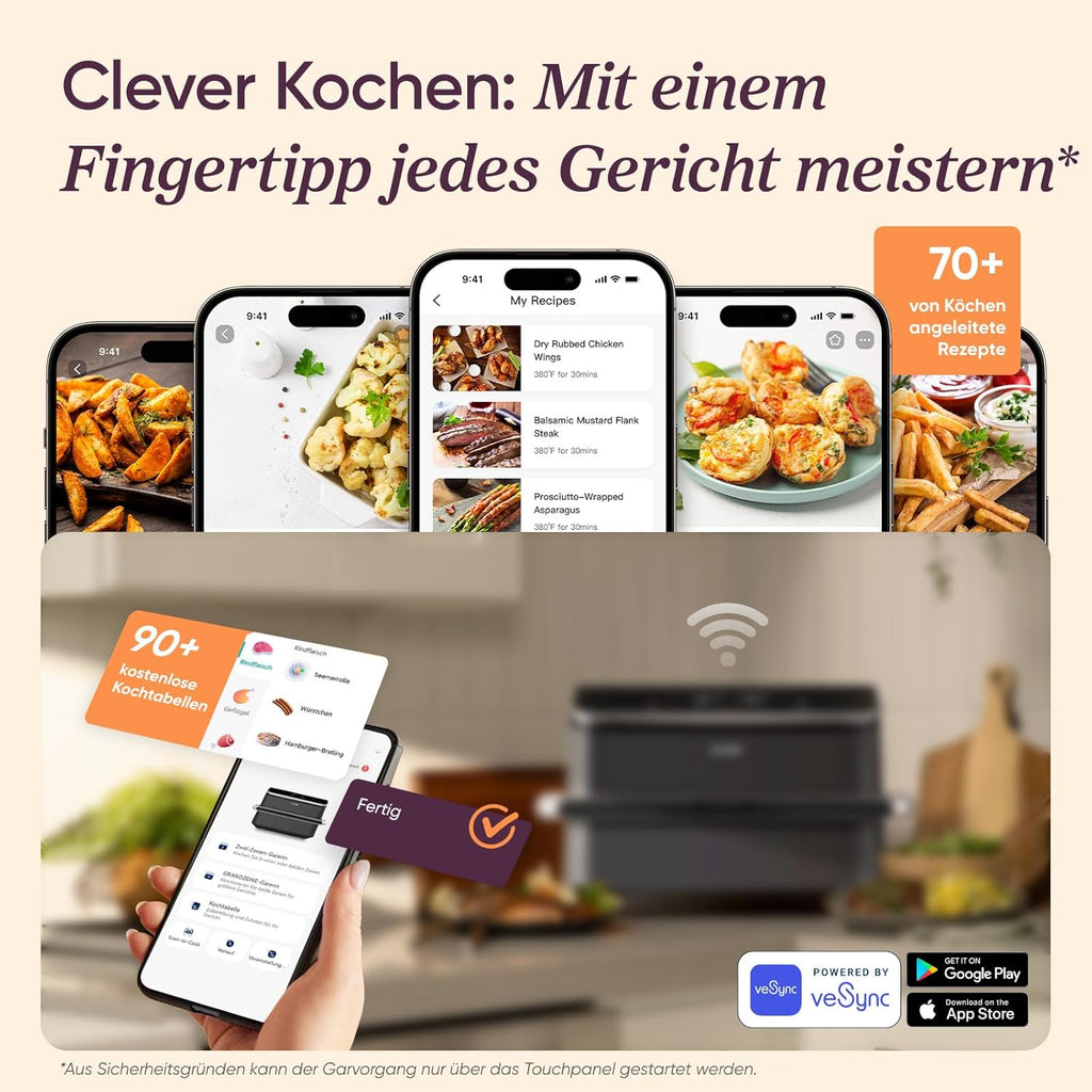 Cosori TF102S DualBlaze Heißluftfritteuse 10L – 3D Heizung, NTC-Sensor, 240°C, WiFi, 2800W, Schwarz
