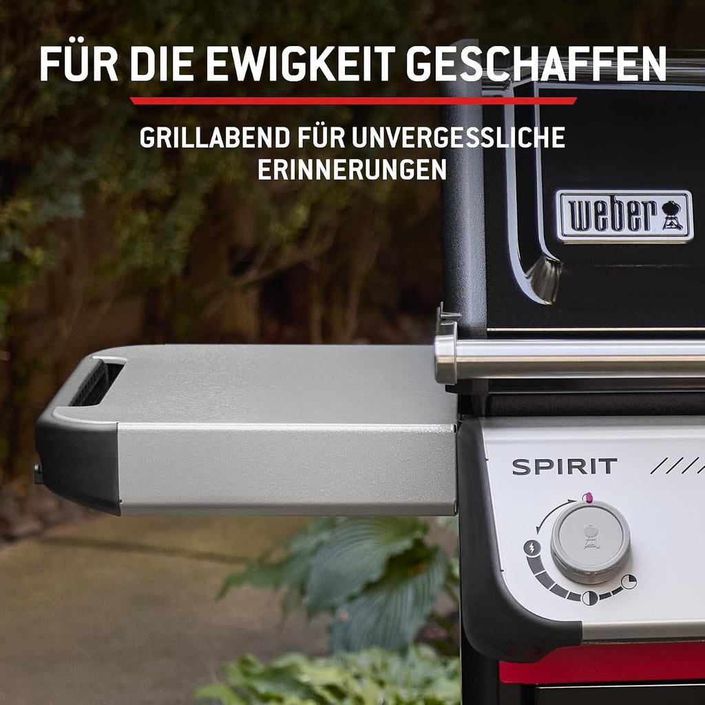 Weber Spirit E-310 Gasgrill | 3 Brenner, Snap-Jet Zündung, Robuste Räder und Warmhalterost, 51 x 46 cm Grillfläche, Weber Works kompatibel, Schwarz/Silber
