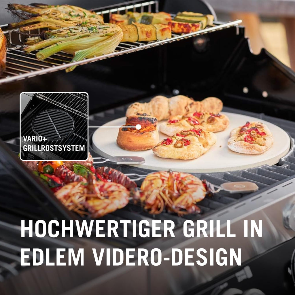 RÖSLE Gasgrill BBQ-Station VIDERO G4-S Schwarz, Grill mit 4 Edelstahlbrennern, extra Primezone und Seitenbrenner, klappbare Seitentische, VARIO+, pulverbeschichteter Stahl | Primezone Extra Seitenbrenner, klappbare Seitentische, Vario+System, pulverbeschi