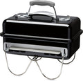 Weber Go-Anywhere Gasgrill | Grill mit klappbaren Beinen, Zündknopf, Robuste Emaille, leicht, kompakter Campinggrill, 42 x 26 cm Grillfläche, Schwarz