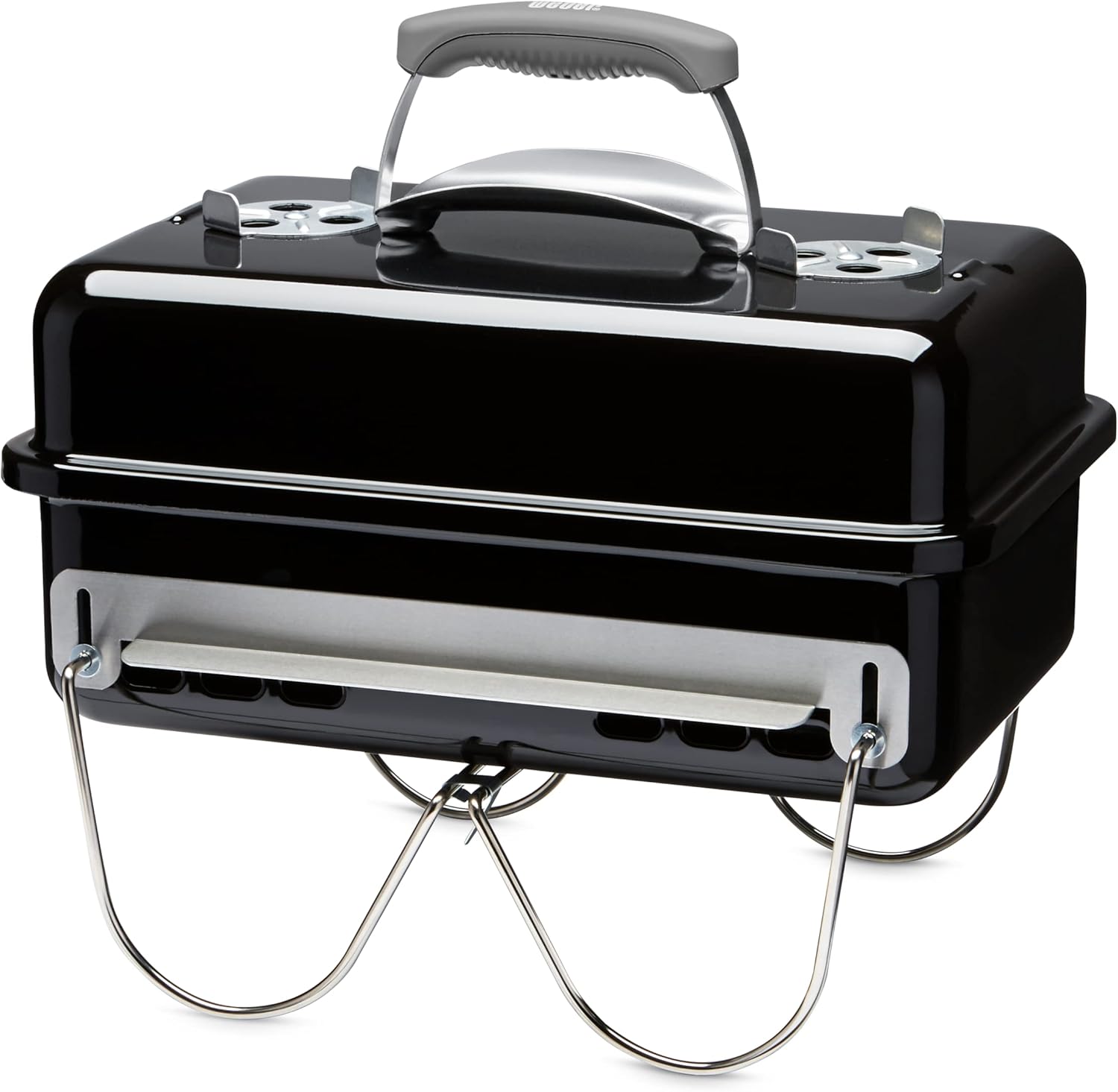 Weber Go-Anywhere Gasgrill | Grill mit klappbaren Beinen, Zündknopf, Robuste Emaille, leicht, kompakter Campinggrill, 42 x 26 cm Grillfläche, Schwarz