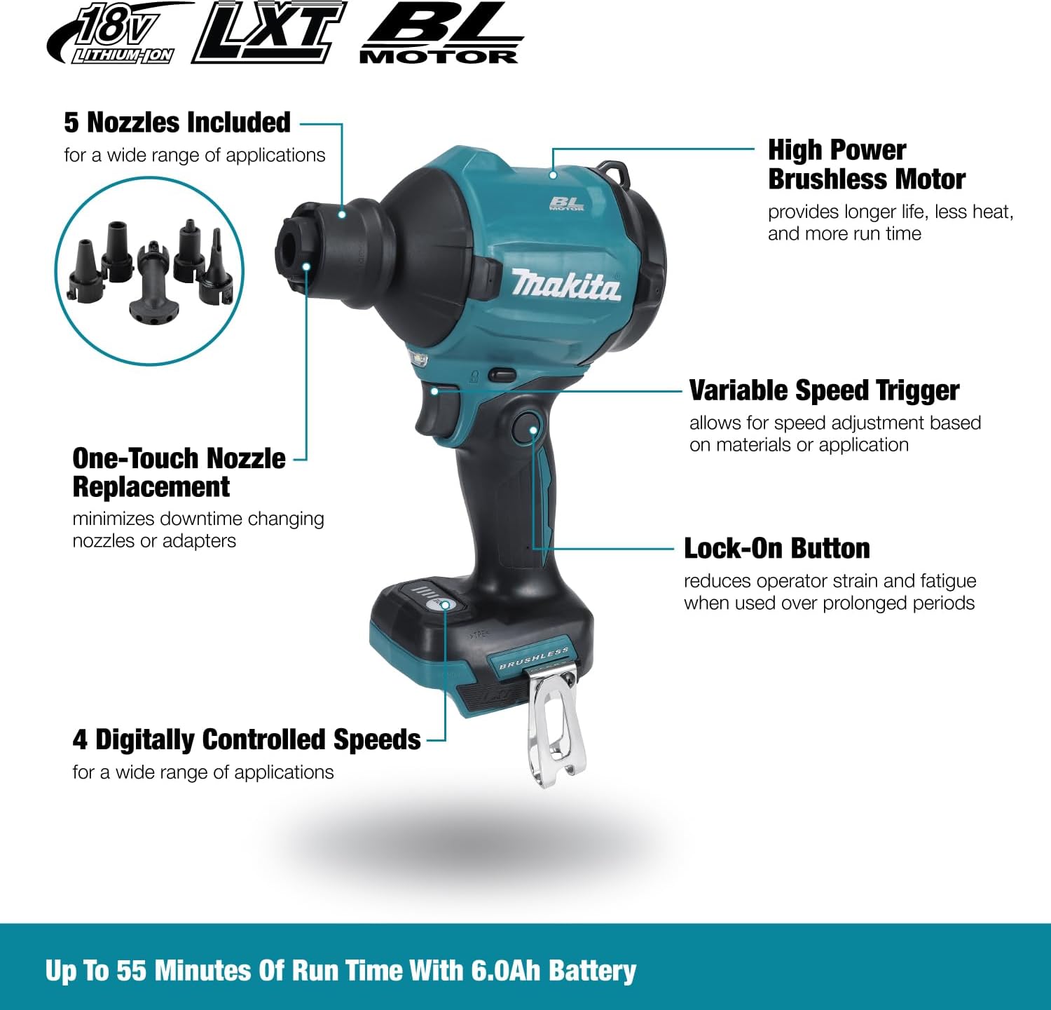 Makita DAS180Z Akku-Gebläse 18V (ohne Akkus, ohne Ladegerät)