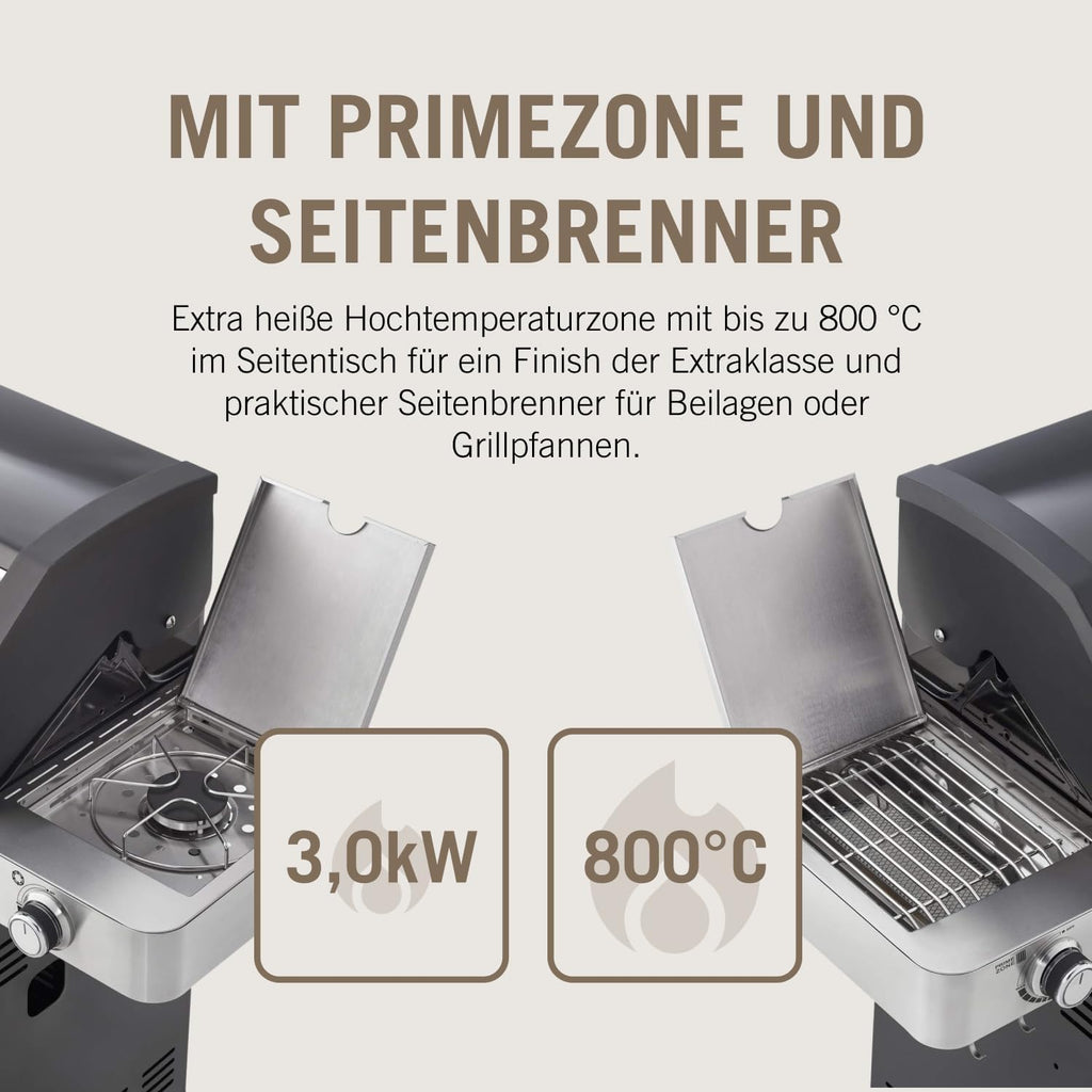 RÖSLE Gasgrill BBQ-Station VIDERO G4-S Schwarz, Grill mit 4 Edelstahlbrennern, extra Primezone und Seitenbrenner, klappbare Seitentische, VARIO+, pulverbeschichteter Stahl | Primezone Extra Seitenbrenner, klappbare Seitentische, Vario+System, pulverbeschi