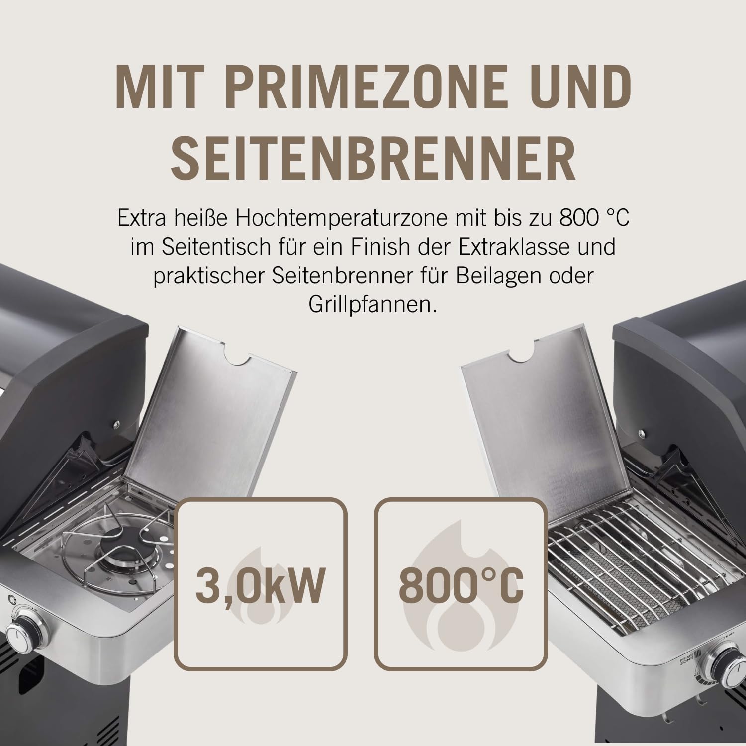 RÖSLE Gasgrill BBQ-Station VIDERO G4-S Schwarz, Grill mit 4 Edelstahlbrennern, extra Primezone und Seitenbrenner, klappbare Seitentische, VARIO+, pulverbeschichteter Stahl | Primezone Extra Seitenbrenner, klappbare Seitentische, Vario+System, pulverbeschi