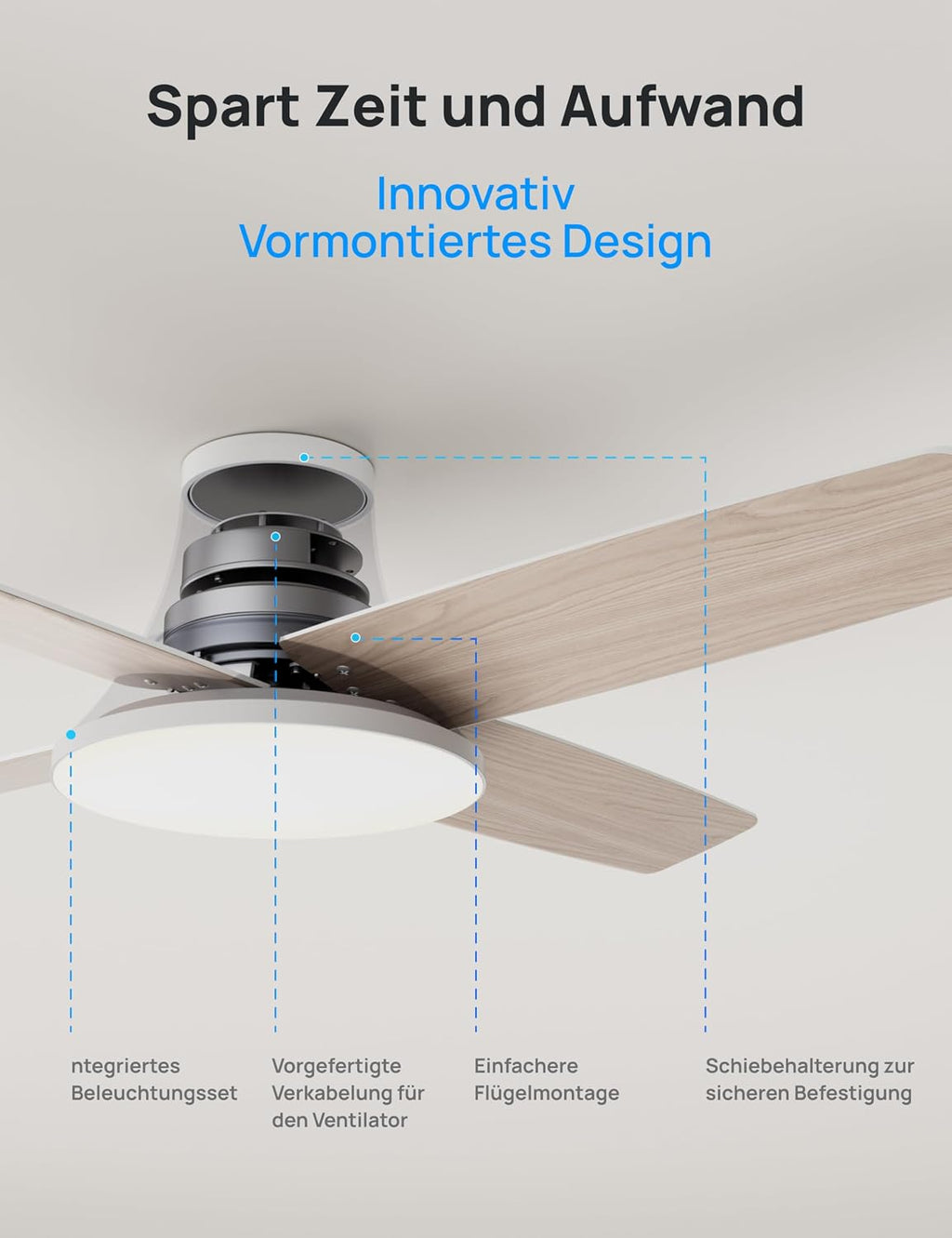 DREO Deckenventilator mit Licht bietet zwölf Geschwindigkeiten, drei Modi und einen leisen Gleichstrommotor. Einfache Montage, dimmbares LED, Fernbedienung und 12-Stunden-Timer in Weiß