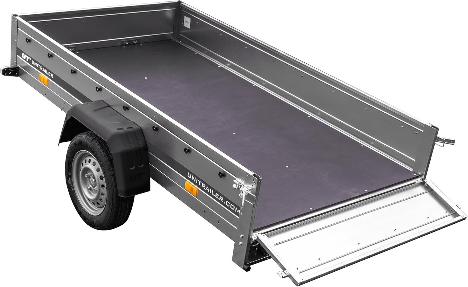 UNITRAILER Auto Anhänger Garden Trailer 230 Kipp – PKW Anhänger 750KG, 230cm x 125cm Transportfläche, Robuste Struktur Aus Verzinktem Stahl, Klappbarer Deichsel