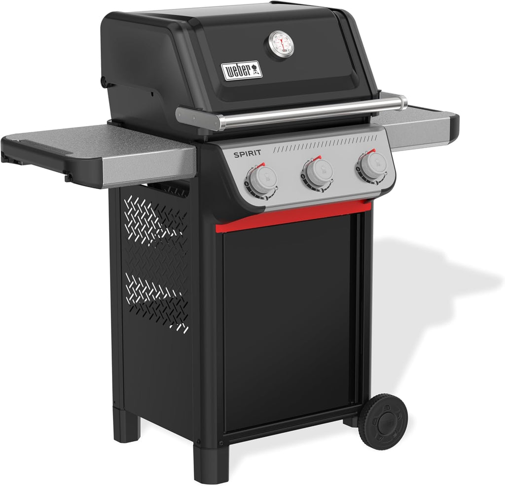 Weber Spirit E-310 Gasgrill | 3 Brenner, Snap-Jet Zündung, Robuste Räder und Warmhalterost, 51 x 46 cm Grillfläche, Weber Works kompatibel, Schwarz/Silber