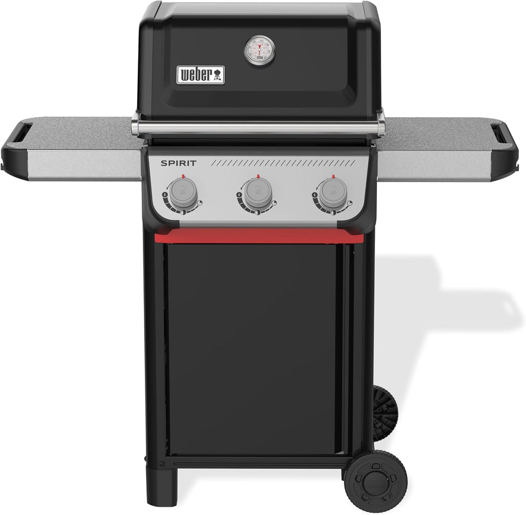 Weber Spirit E-310 Gasgrill | 3 Brenner, Snap-Jet Zündung, Robuste Räder und Warmhalterost, 51 x 46 cm Grillfläche, Weber Works kompatibel, Schwarz/Silber