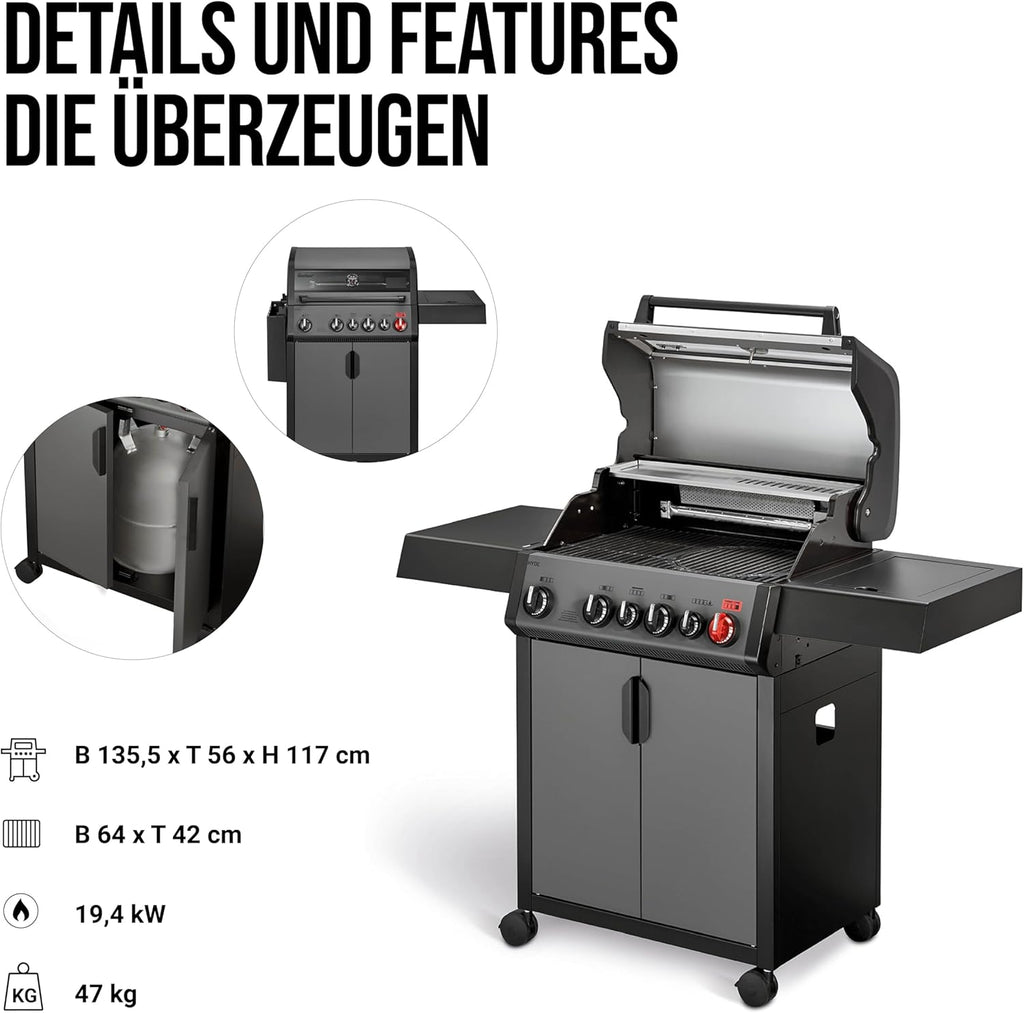 Enders® Gasgrill HYDE 4 SIKR Turbo, 4 Brenner aus Edelstahl für kraftvolles direktes und indirektes Grillen, 800 °C TURBO ZONE™, SWITCH GRID™, Infarot-Backburner und Seitenkocher, #8041