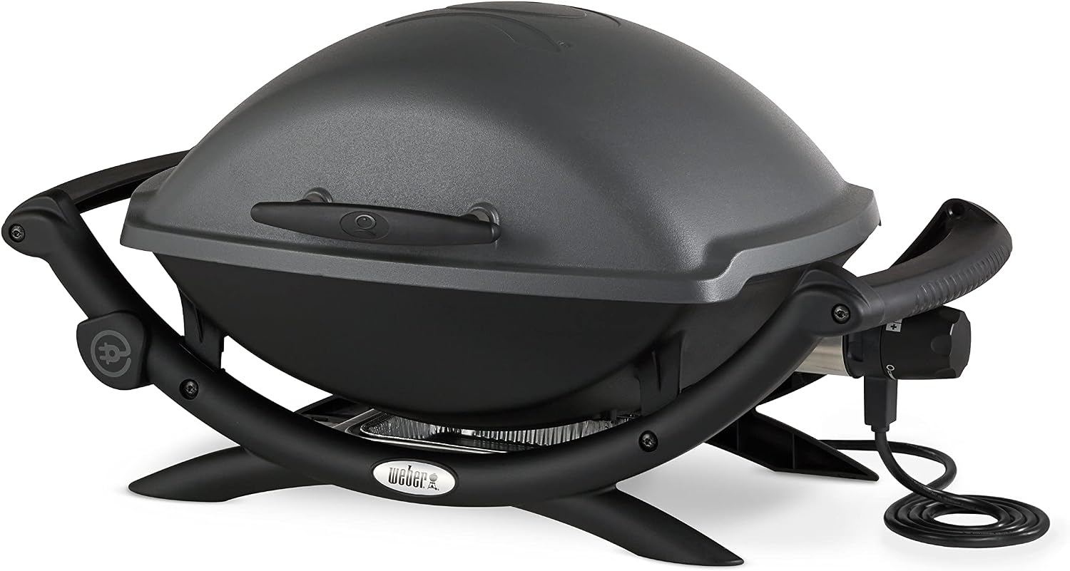 Weber Q 1400 Elektrogrill | Tragbarer Stadtgrill, Gusseisenrost, Schnellheizelement, 43 x 32 cm Grillfläche, Abnehmbare Auffangschale, 1,8 m Netzkabel