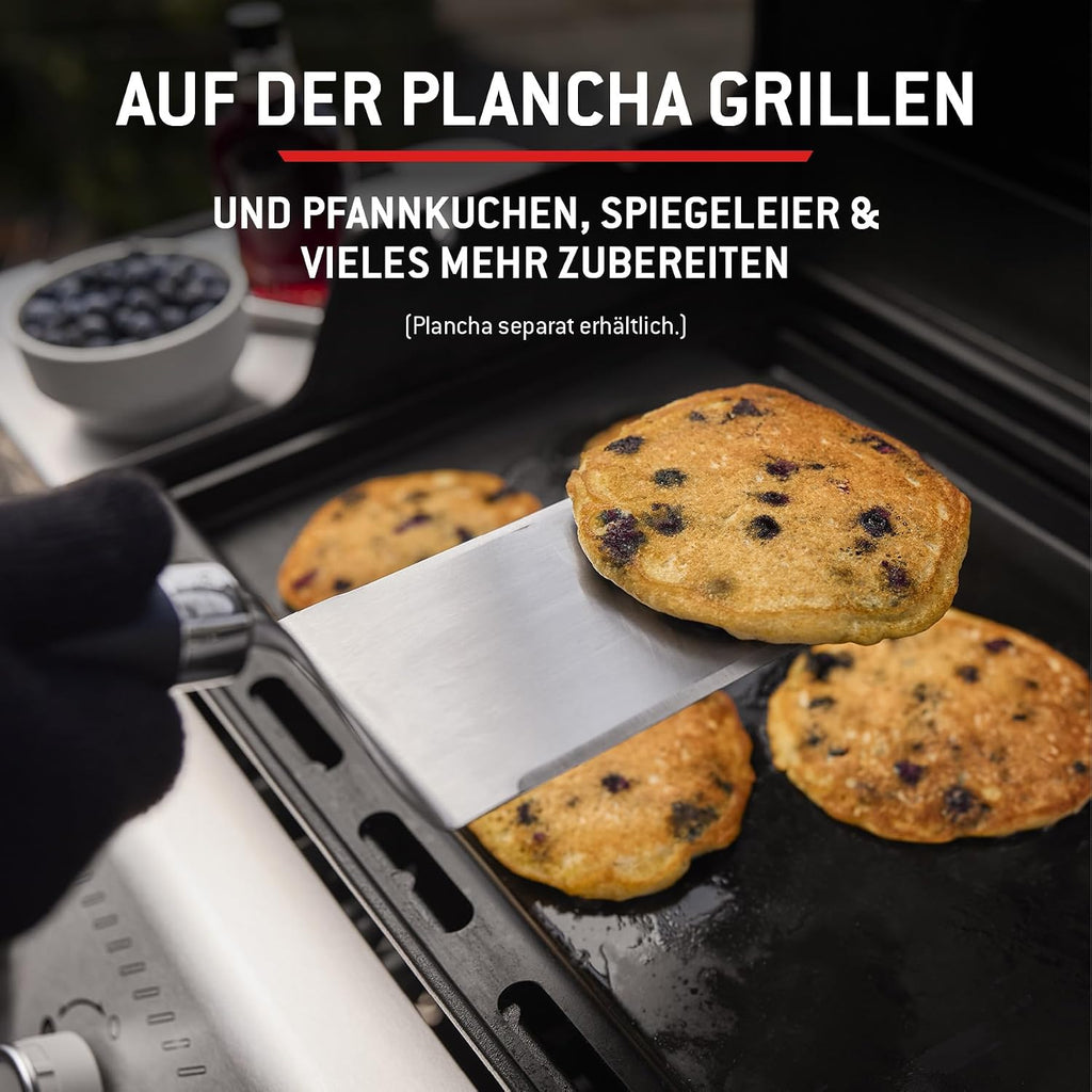 Weber Spirit E-310 Gasgrill | 3 Brenner, Snap-Jet Zündung, Robuste Räder und Warmhalterost, 51 x 46 cm Grillfläche, Weber Works kompatibel, Schwarz/Silber