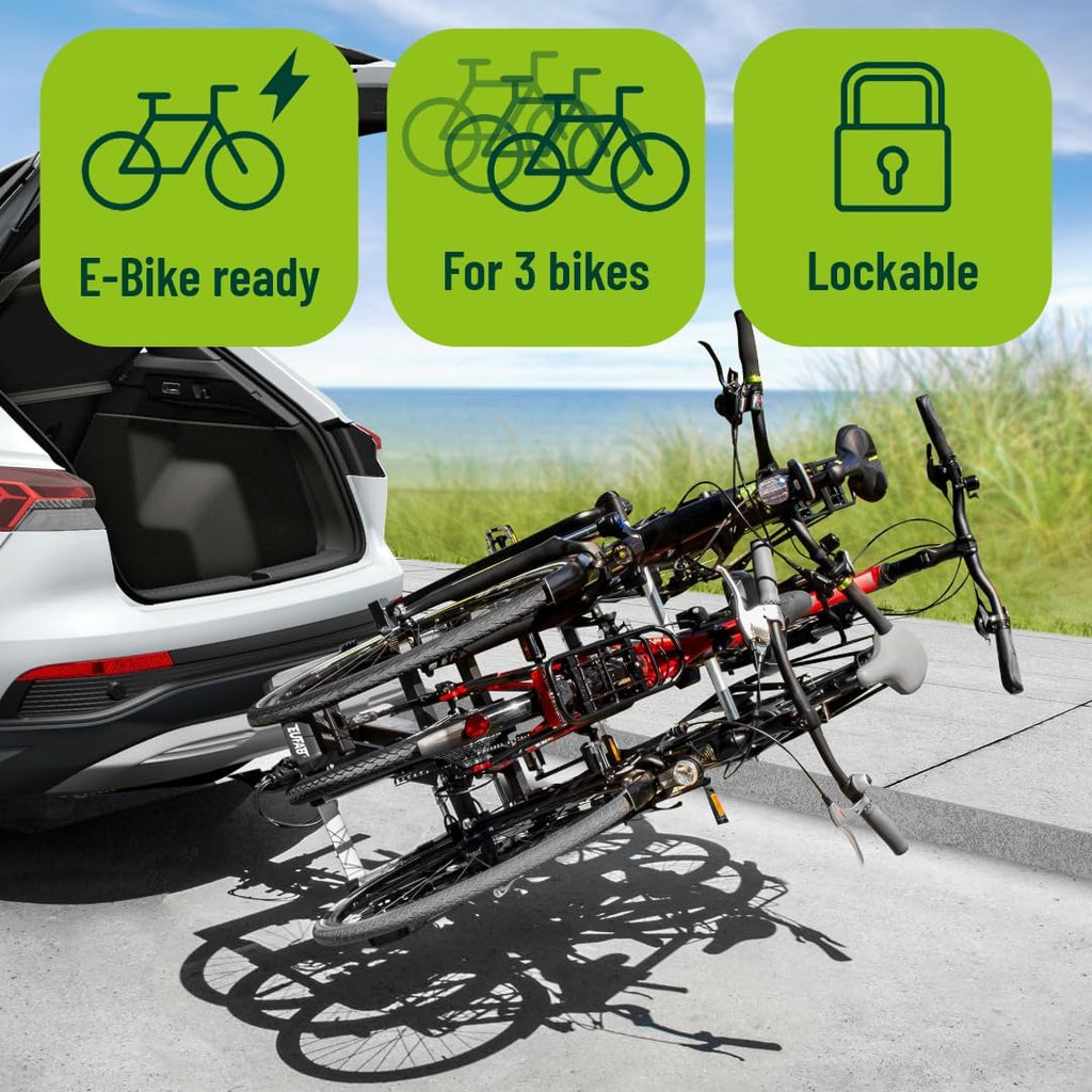 EUFAB 11522 Premium 3 Bicycle Carrier for Towing Hitch, Foldable, for 3 Bicycles