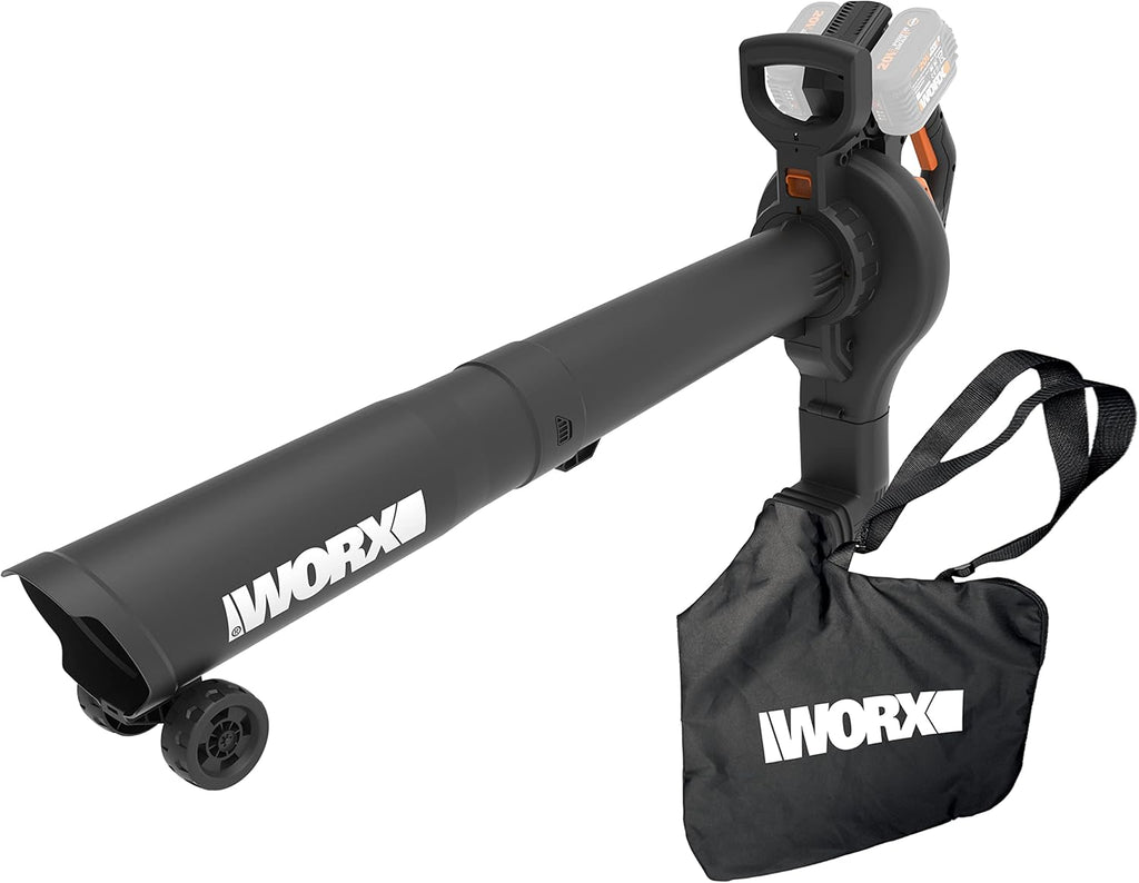 WORX WG583E.9 Akku-Laubbläser/Laubsauger 40V(2x20V), 2 in 1 zum Laub Zusammenkehren & Aufsaugen, max. 575 m³/h Blasleistung, 335km/h Luftstromgeschwindigkeit, 35L Fangsack (ohne Akku und Ladegerät)