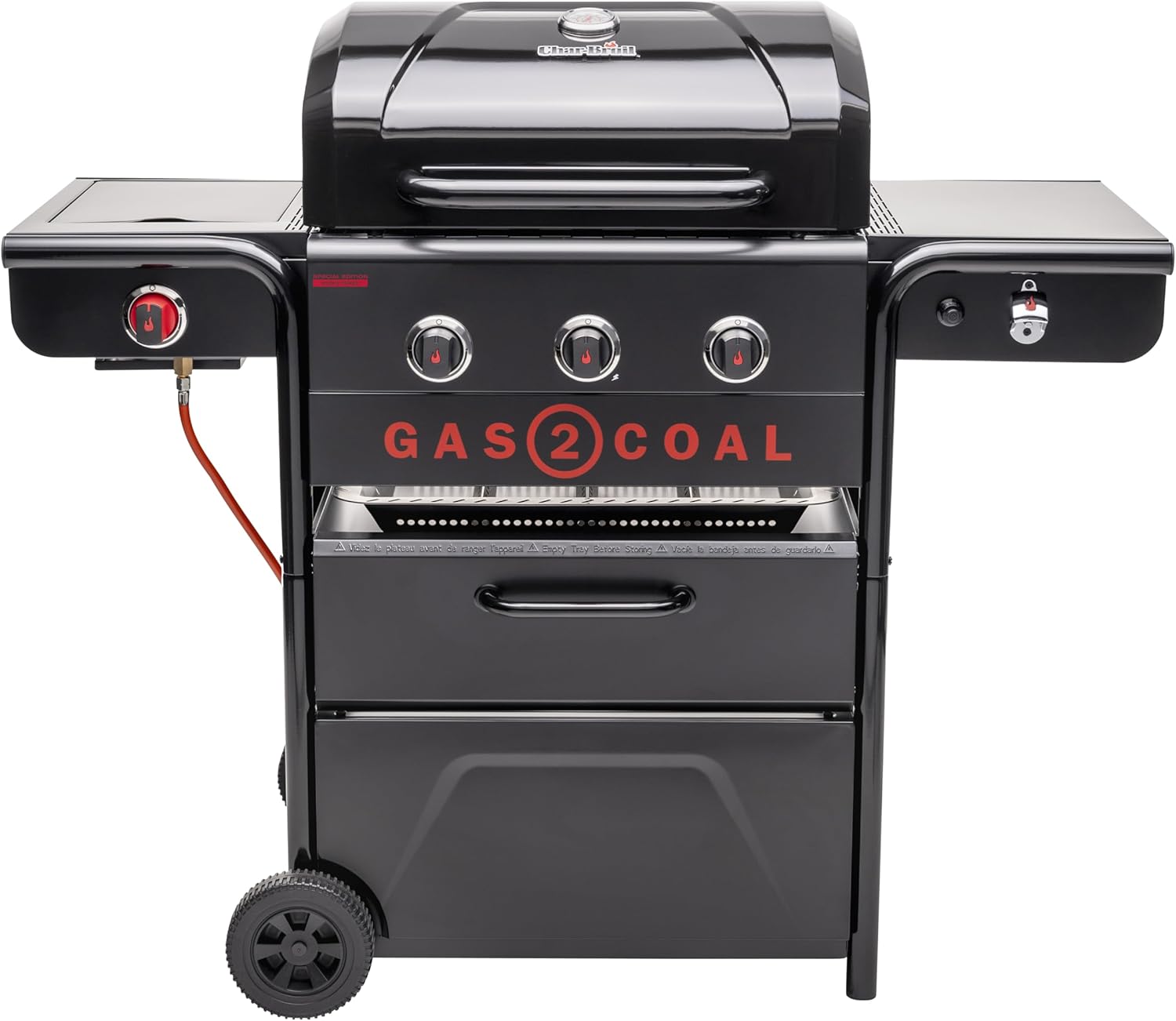 Char-Broil Gas- & Hybridgrill Gas2Coal Special Edition 3 Brenner, Holzkohleschale, 900°C Sear-Brenner
