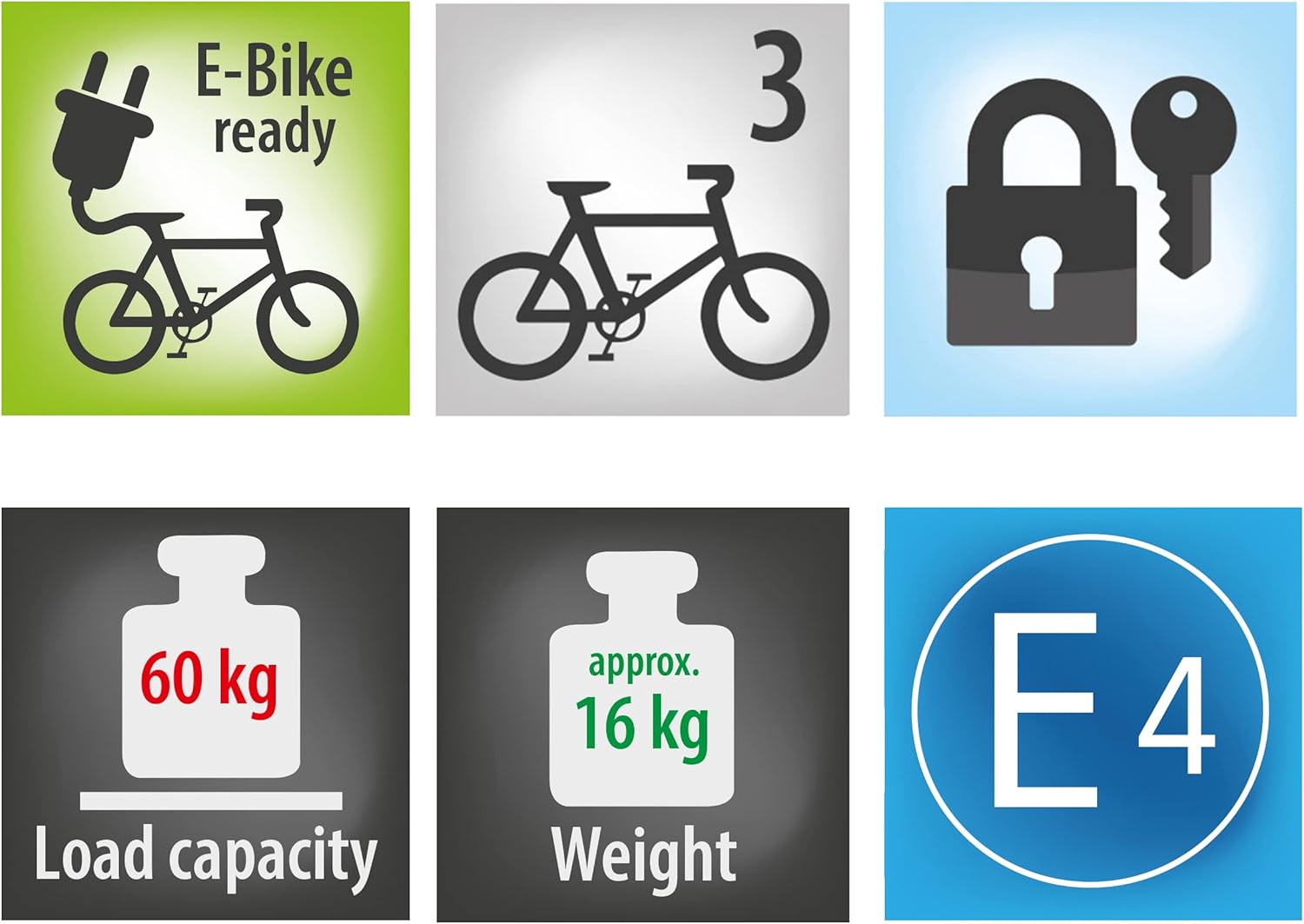 EUFAB 11555 Amber 3 bicycle carrier, suitable for e-bikes, partially pre-assembled, anti-theft protection, for 3 bicycles, for tow bar, approx. approx. 102 cm x 74 cm x 72 cm.