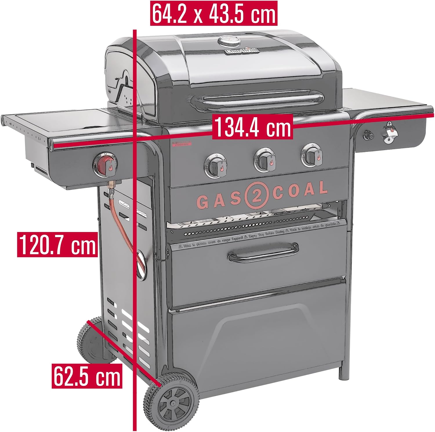 Char-Broil Gas- & Hybridgrill Gas2Coal Special Edition 3 Brenner, Holzkohleschale, 900°C Sear-Brenner