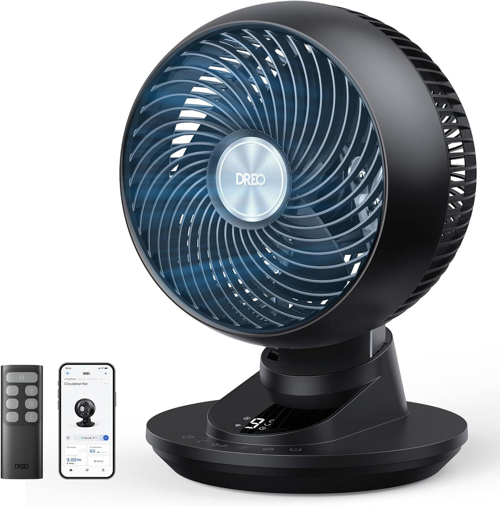 DREO TurboPoly DR-HAF008S Tischventilator – 1.530m³/h, 22dB, 100° Oszillation, 9 Stufen, WiFi, Alexa, Schwarz