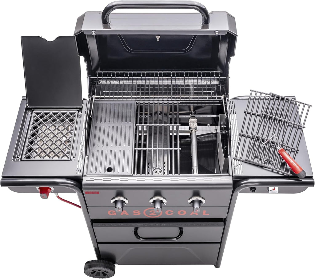 Char-Broil Gas- & Hybridgrill Gas2Coal Special Edition 3 Brenner, Holzkohleschale, 900°C Sear-Brenner