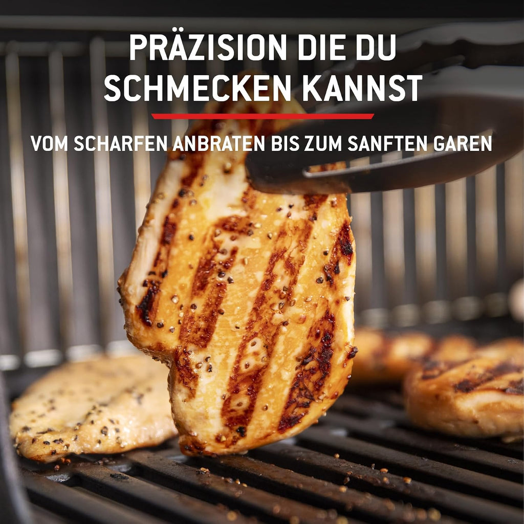 Weber Spirit E-310 Gasgrill | 3 Brenner, Snap-Jet Zündung, Robuste Räder und Warmhalterost, 51 x 46 cm Grillfläche, Weber Works kompatibel, Schwarz/Silber