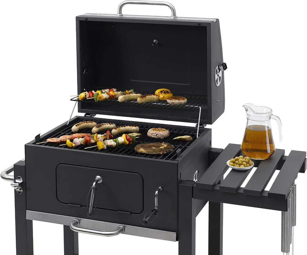 tepro Holzkohlegrill (Grillwagen) Toronto Click, Grillfläche: ca. 56 x 41,5 cm, BBQ mit Deckel, Edelstahl-Griff, Grillrost und Thermometer, Maße ca. 115 x 67 x 107 cm