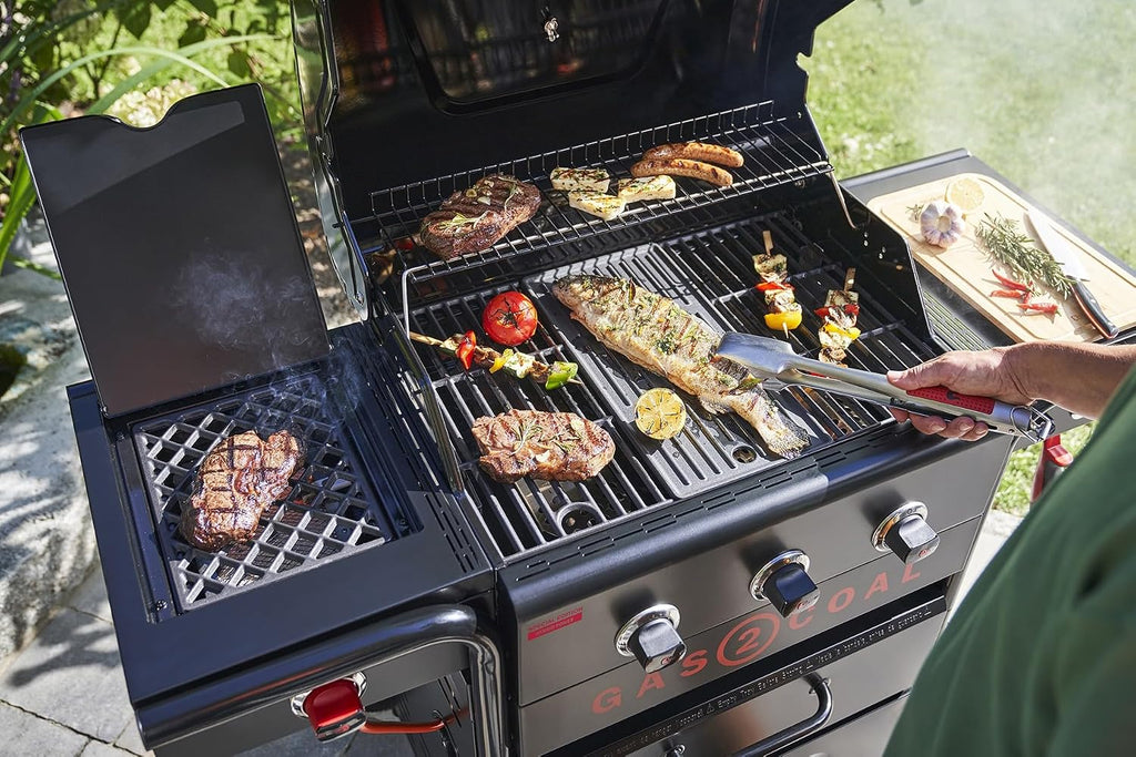 Char-Broil Gas- & Hybridgrill Gas2Coal Special Edition 3 Brenner, Holzkohleschale, 900°C Sear-Brenner