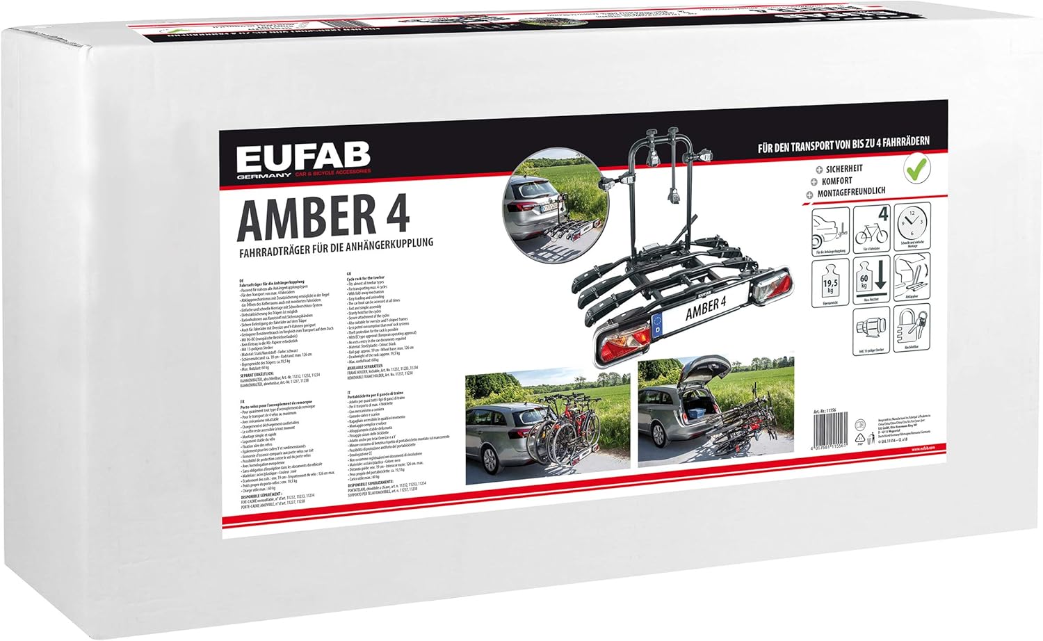Eufab 11556 bicycle carrier Amber 4, black, approx. 102 x 83 x 72 cm.